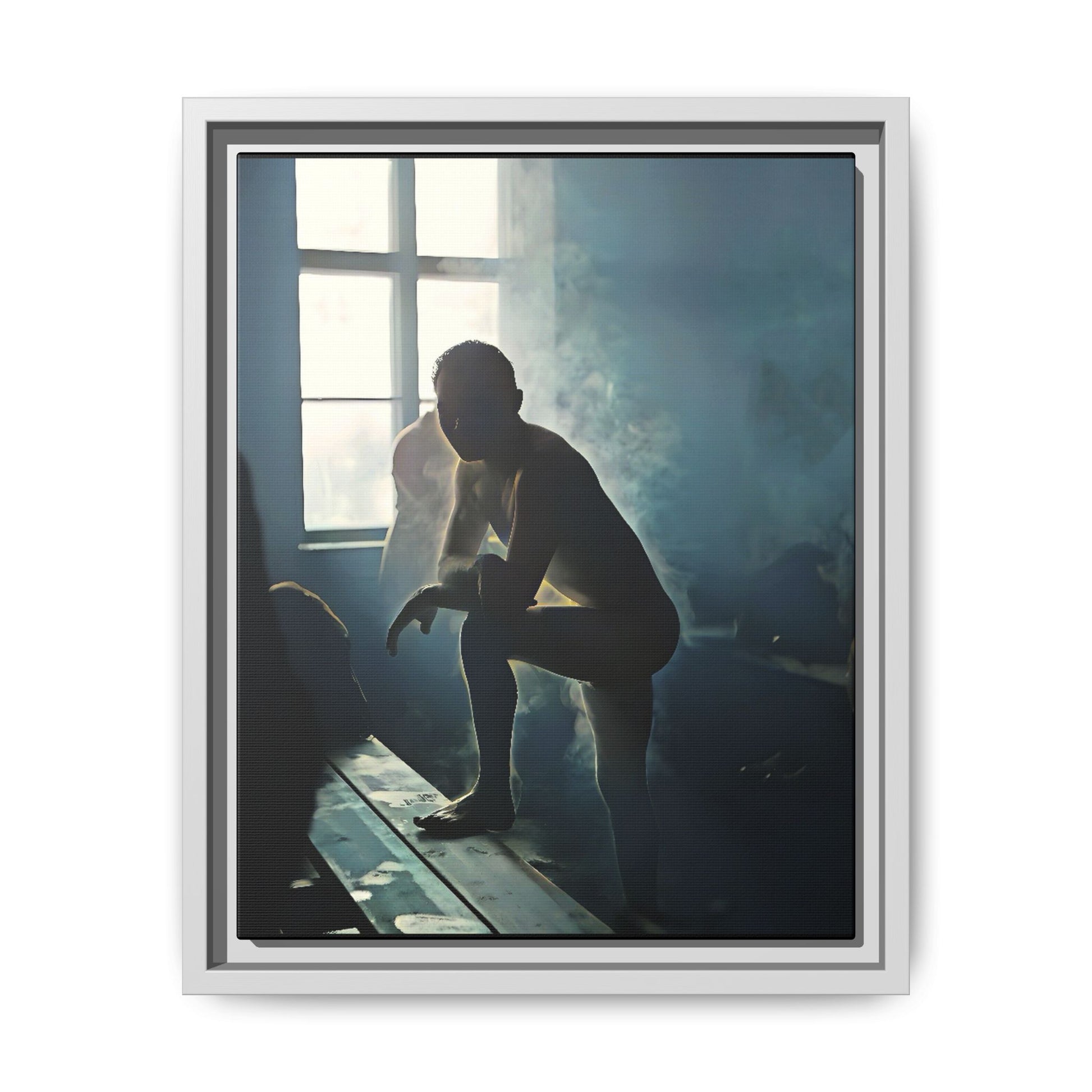 Vintage photo of Alojzy at Turkish Baths, NYC gay history wall art in warm steam and shadows