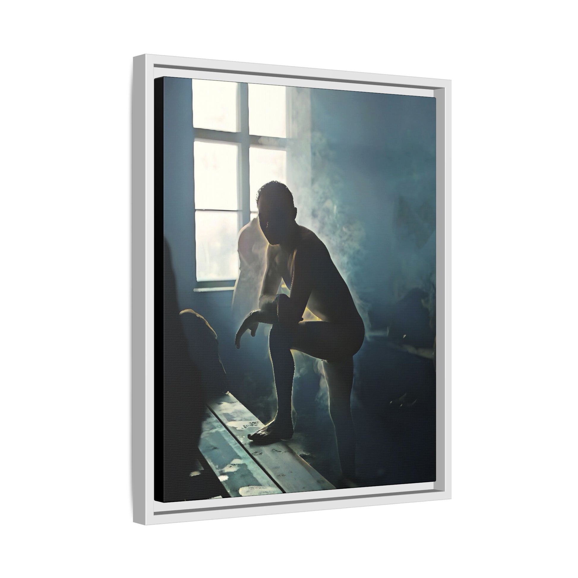 Vintage photo of Alojzy at Turkish Baths, NYC gay history wall art in warm steam and shadows