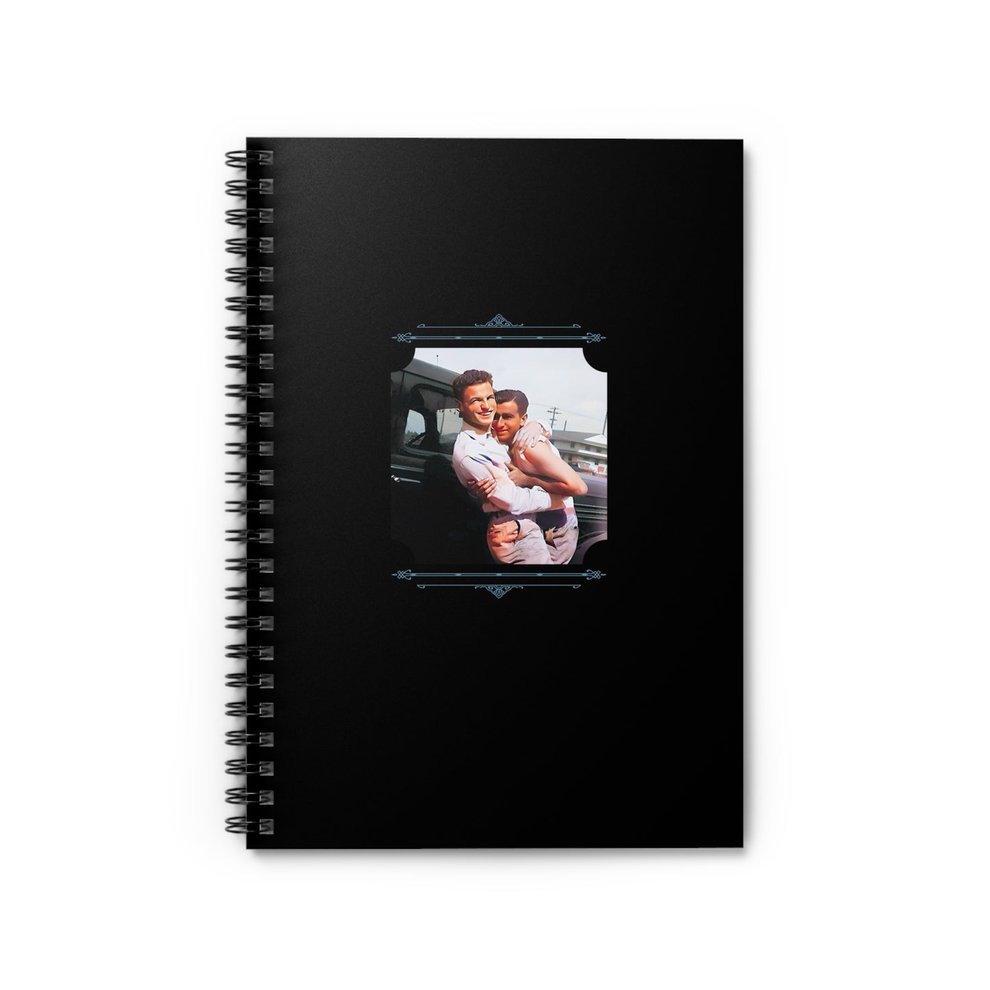 Restored 1940s photo of two men in love during WWII. A historical LGBTQ+ pride moment, preserved in print.