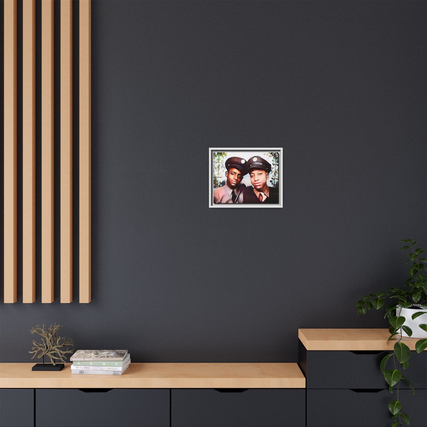 Vintage portrait of Deion & Marcus in Lexington, KY. Framed matte canvas celebrating African-American LGBTQ+ history, showcasing unity and timeless love. Perfect for collectors, art enthusiasts, and those honoring diversity and inclusion through decor.