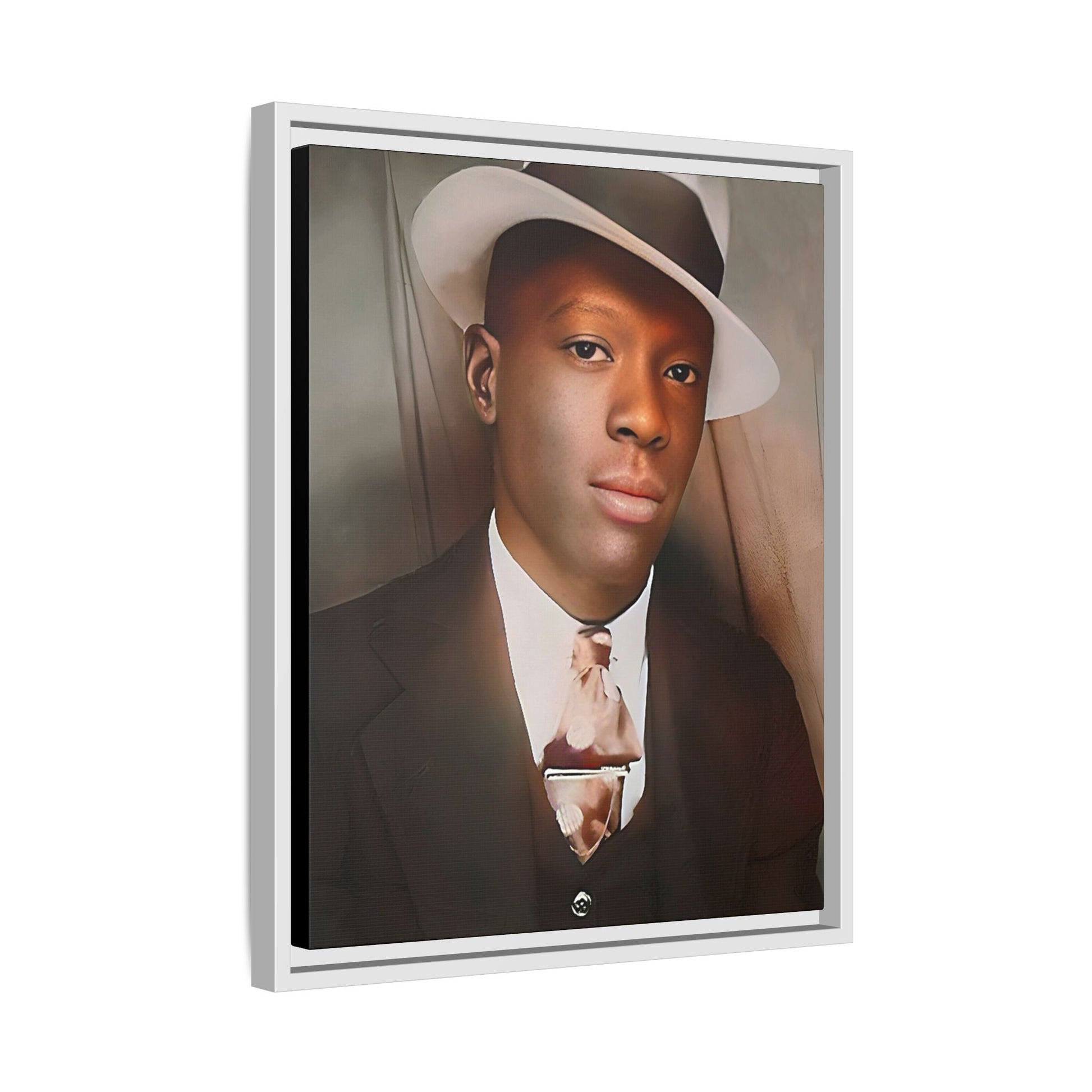 A framed vintage portrait on matte canvas featuring Louis in Meridian, Mississippi, capturing timeless elegance and classic sophistication. African-American Male Photo Booth