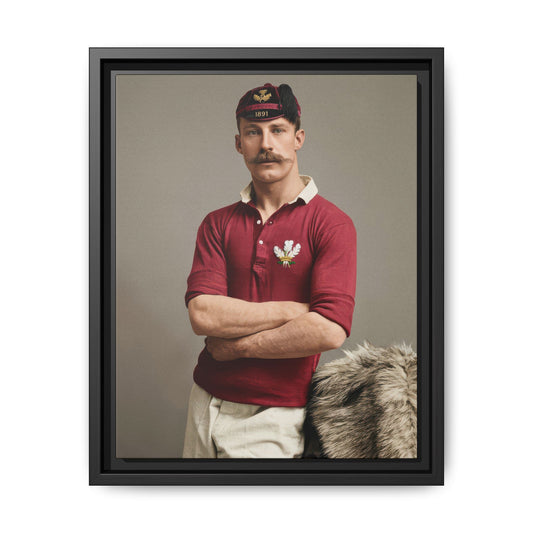 Athlétisme 021 Victorian rugby player wearing a red jersey and tasseled cap dated 1891
