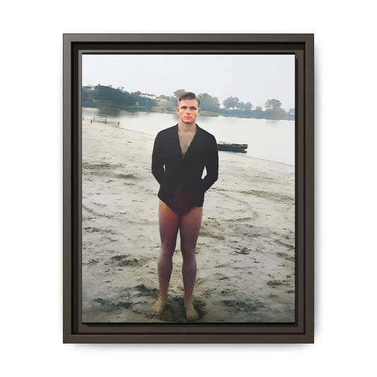 A framed vintage lake portrait on matte canvas featuring Ben at Lake Chicot, Arkansas, capturing solitude, nature, and timeless reflection.