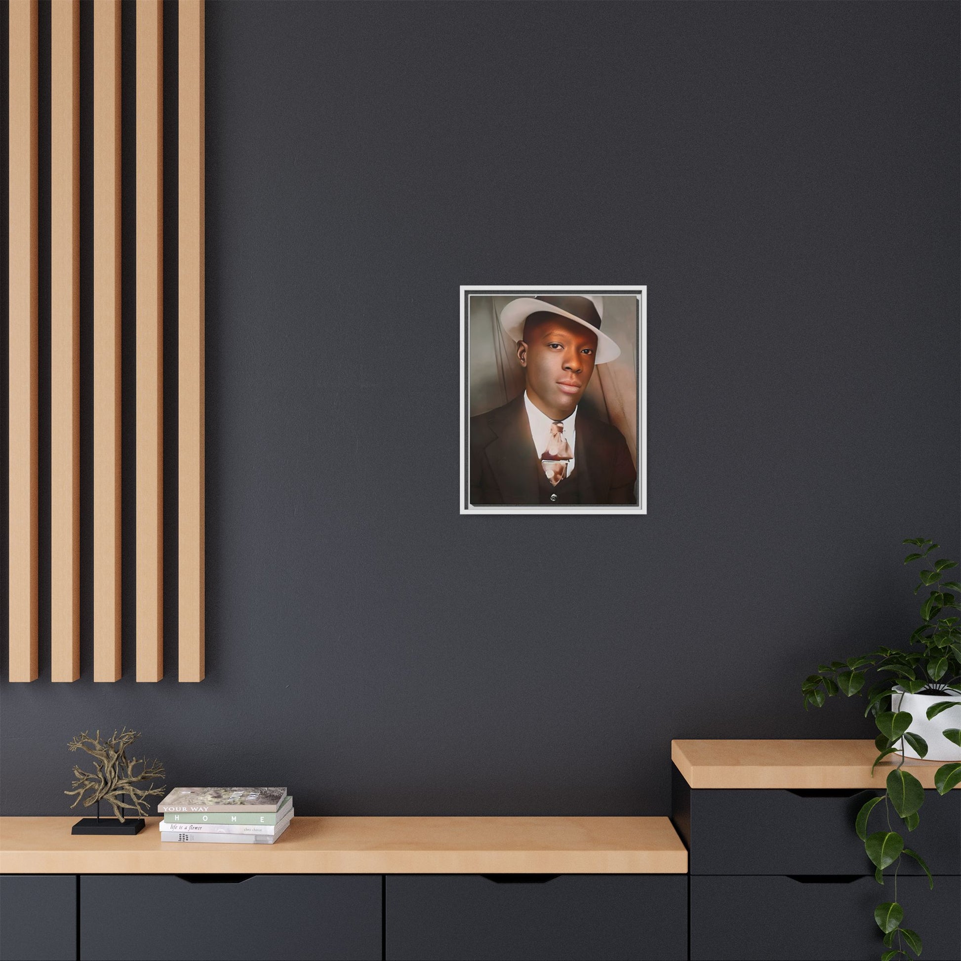 A framed vintage portrait on matte canvas featuring Louis in Meridian, Mississippi, capturing timeless elegance and classic sophistication. African-American Male Photo Booth