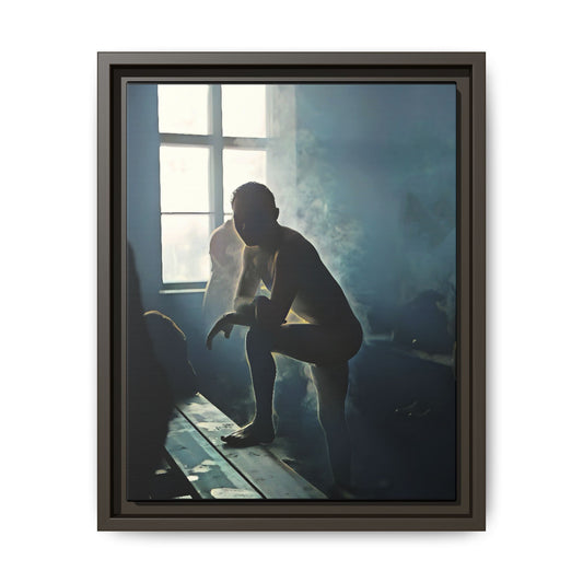 Vintage photo of Alojzy at Turkish Baths, NYC gay history wall art in warm steam and shadows