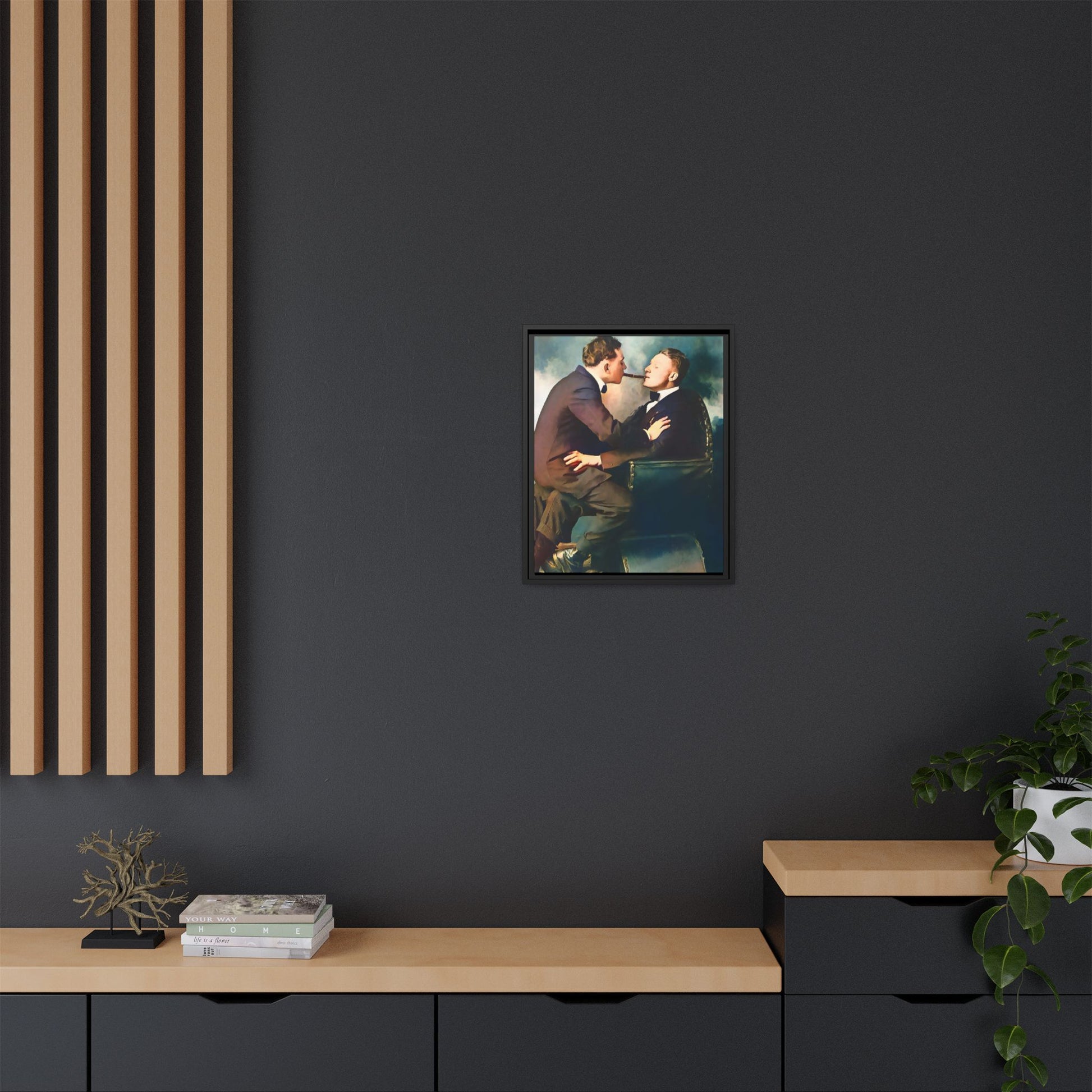 A restored vintage bohemian portrait of Argento & Lucius in Portland, Oregon. This framed matte canvas honors LGBTQ+ history, intimacy, and artistic freedom. Gay Couple