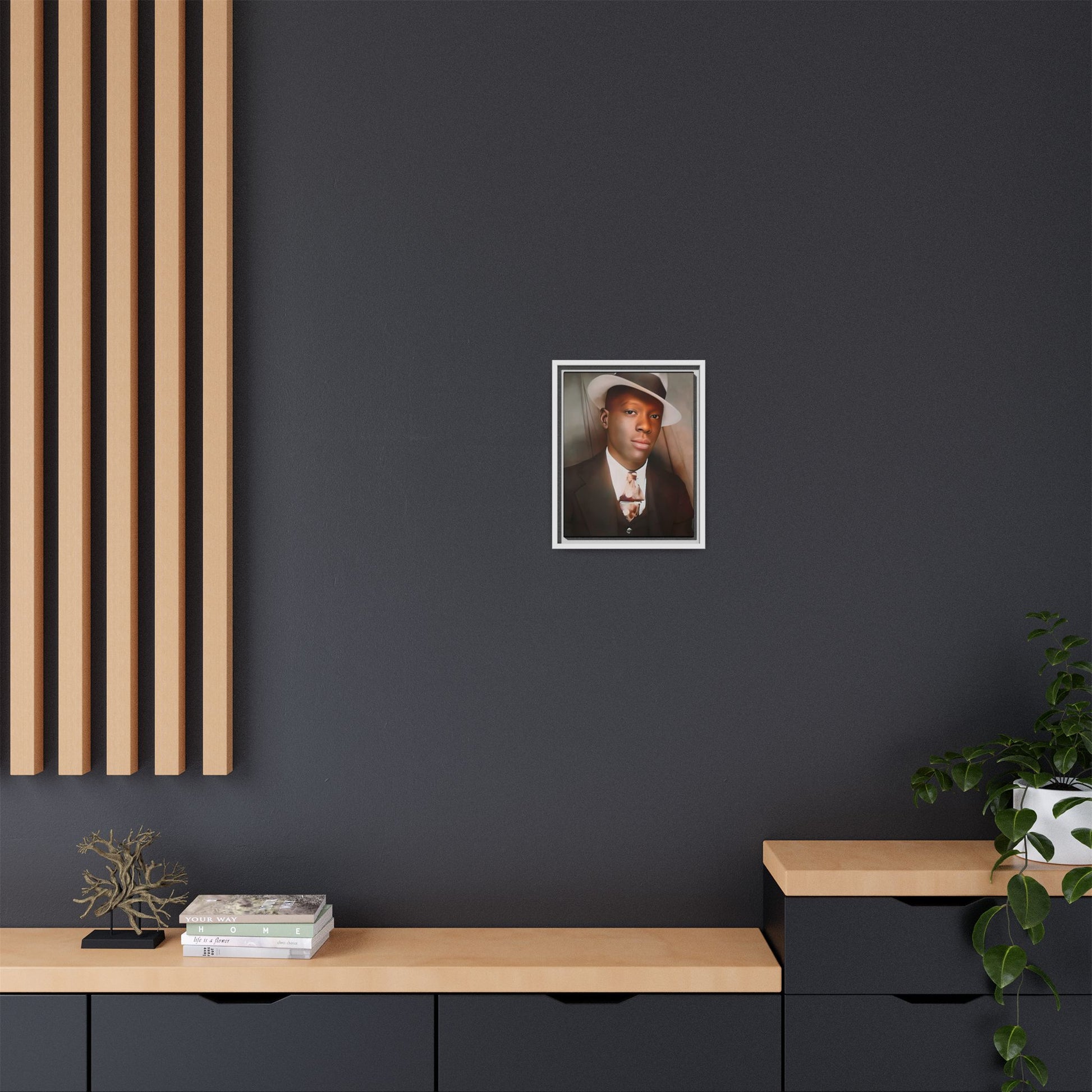A framed vintage portrait on matte canvas featuring Louis in Meridian, Mississippi, capturing timeless elegance and classic sophistication. African-American Male Photo Booth