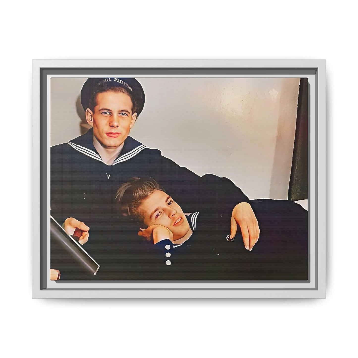 Framed vintage gay sailor portrait of Dmitriy and Mischa in navy uniforms, Sochi, Russia