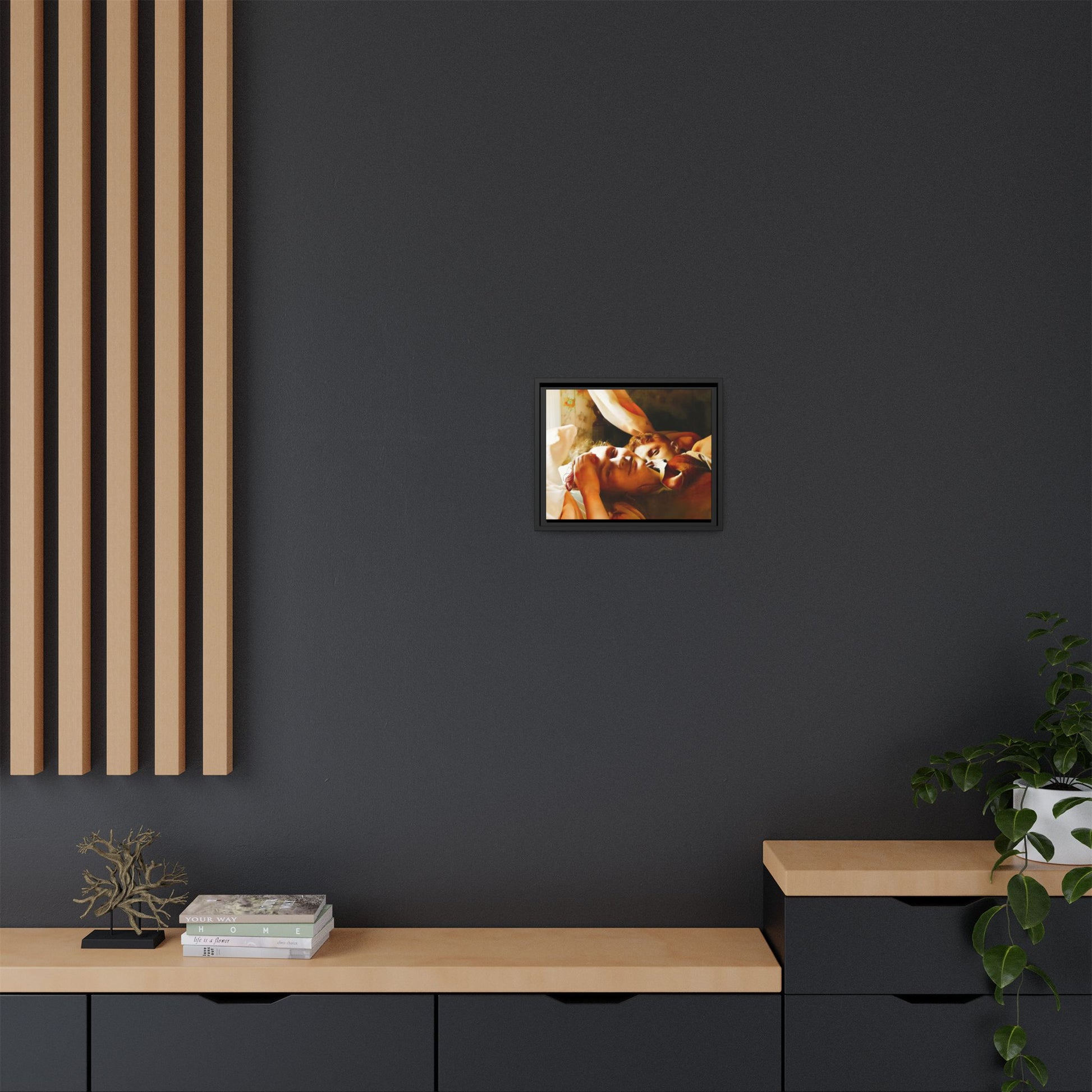 A heartwarming vintage portrait of Edwin and Floyd in Burlington, Vermont. This framed canvas print captures a quiet moment of LGBTQ+ love and intimacy, perfect for home decor, collectors, or as a sentimental gift celebrating timeless affection.