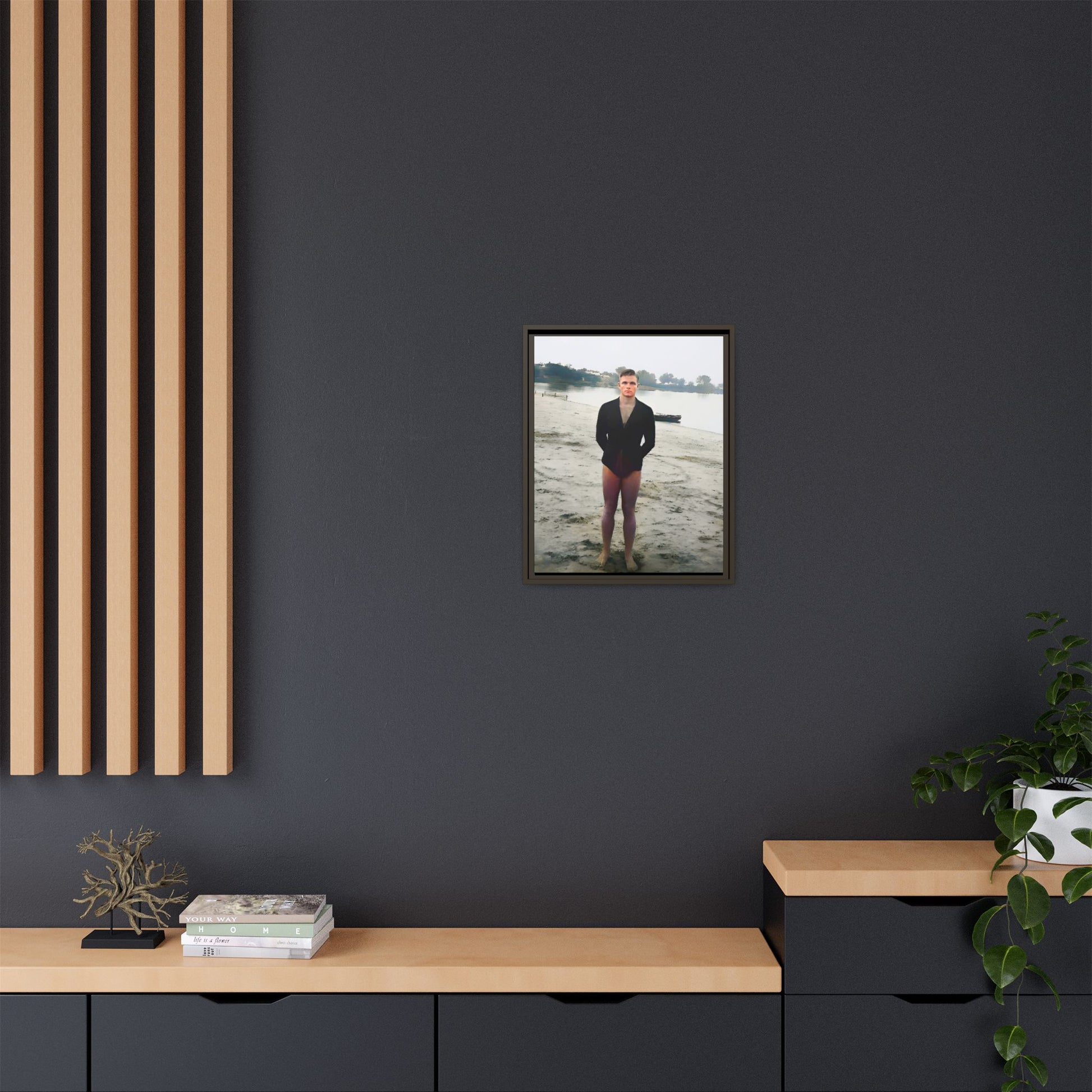 A framed vintage lake portrait on matte canvas featuring Ben at Lake Chicot, Arkansas, capturing solitude, nature, and timeless reflection.