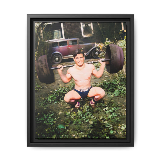 A restored 1934 vintage portrait of Wayne in Lake Forest, Illinois. This framed matte canvas captures strength, charm, and small-town American heritage. Gay Body Builder