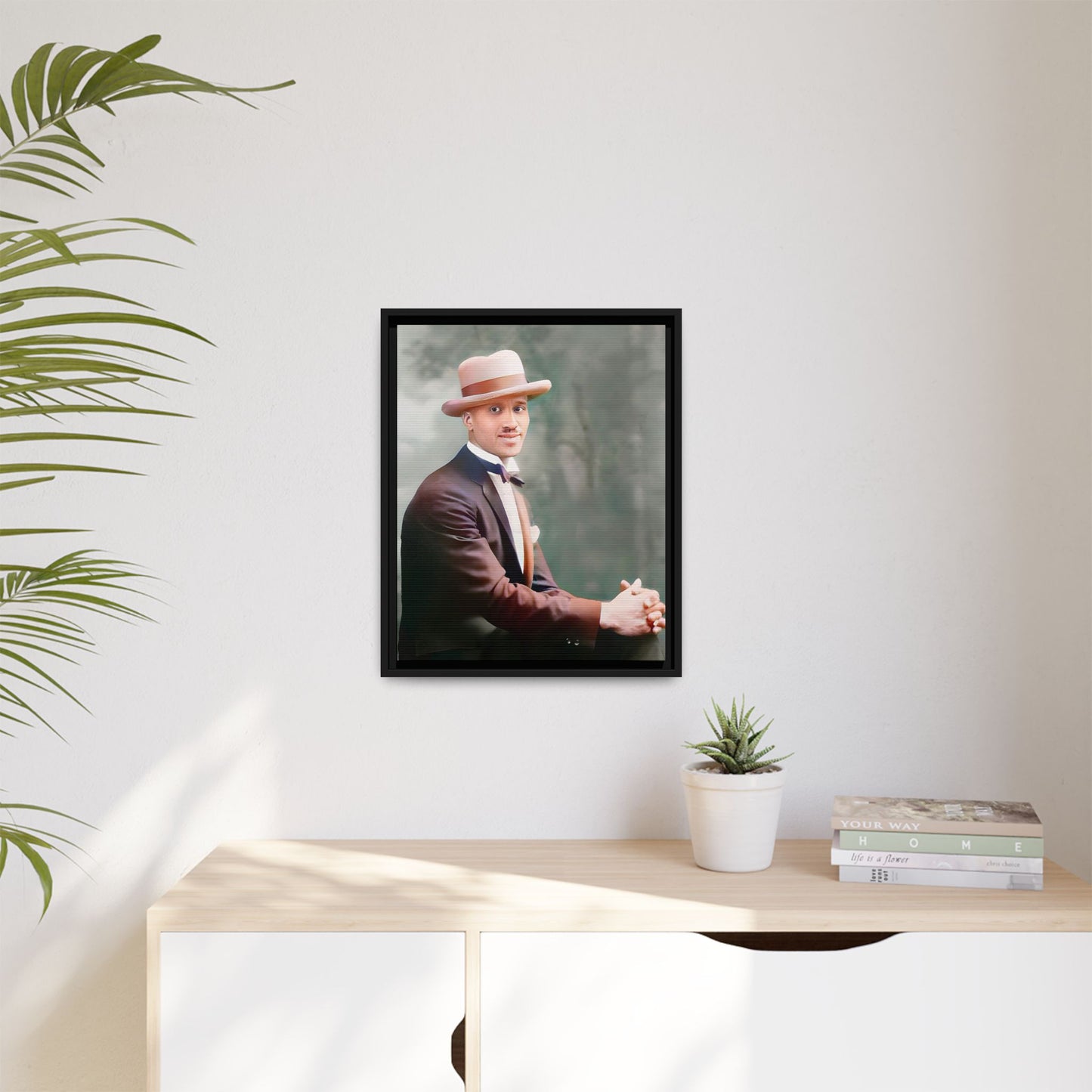 A restored portrait of Jamal from early 20th-century Harlem, dressed in a bow tie and felt hat. This framed matte canvas honors Black history, sophistication, and cultural excellence, perfect for vintage or historically inspired decor.