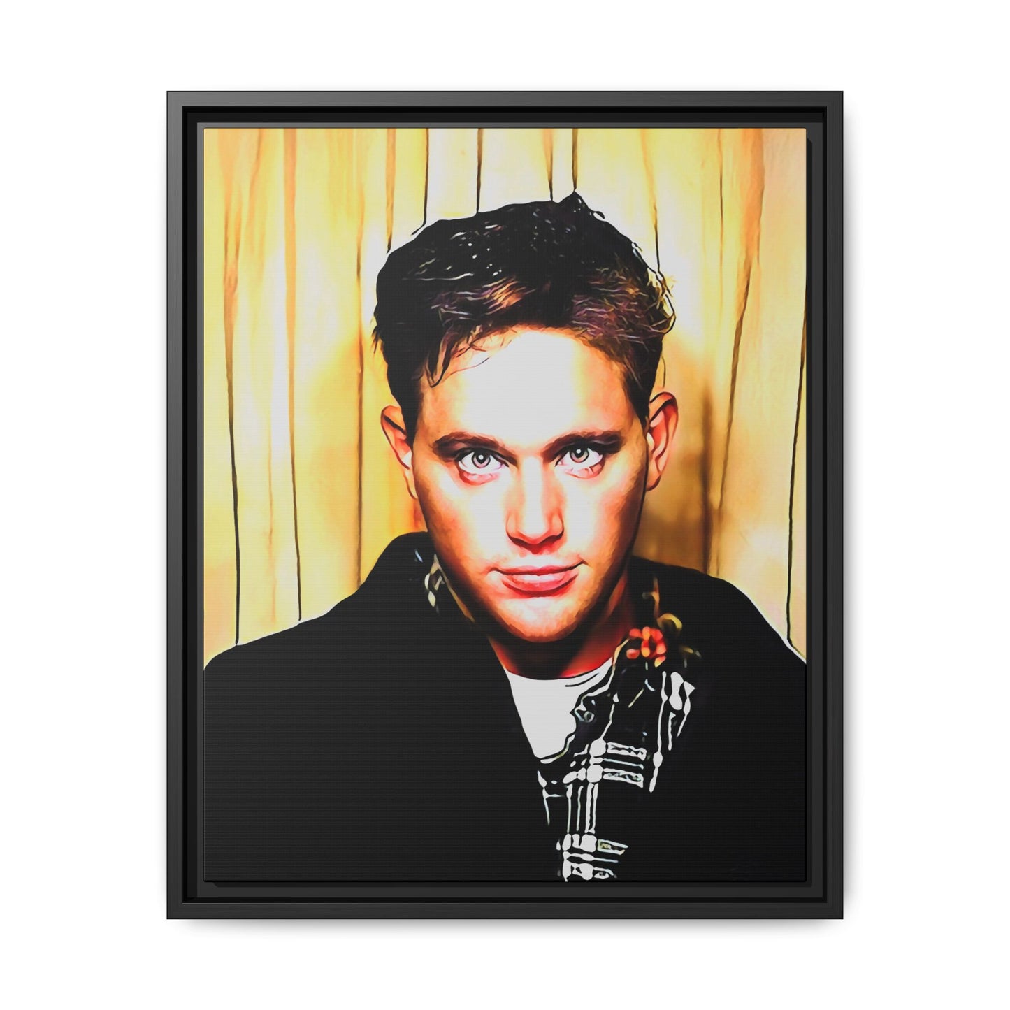 A nostalgic 90s photo booth portrait of Jake at Deadwood Bar, Iowa City. This framed matte canvas print captures quiet reflection, vintage charm, and raw authenticity, making it a striking statement piece for lovers of retro photography and moody decor.