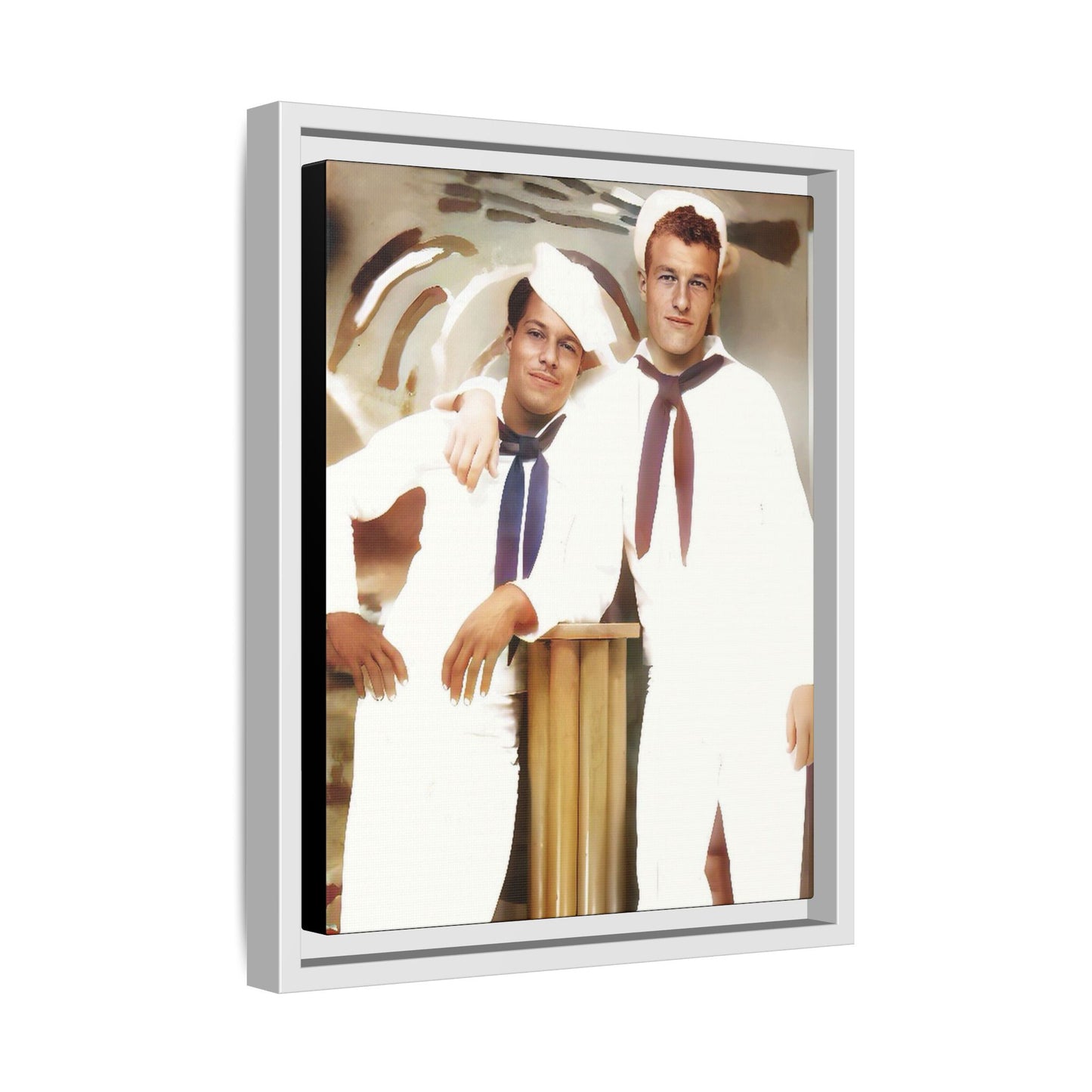 Vintage portrait of Leo & Russel aboard the USS South Dakota. Dressed in crisp naval whites, this LGBTQ+ military art print honors love, service, and history. A perfect addition for collectors, history lovers, and those who cherish authentic connections. African American Gay Juneteenth Black History Month Love Couple