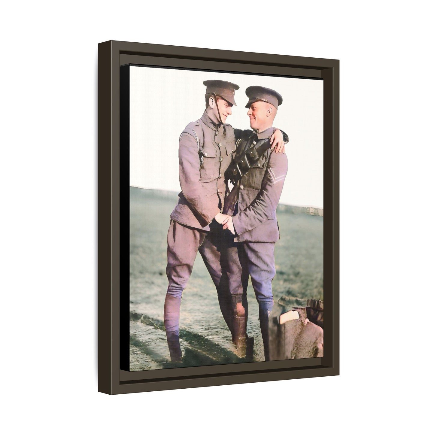 A restored vintage military portrait of Lee & Clifford, soldiers in the Battle of Amiens. This framed matte canvas honors LGBTQ+ history, resilience, and love in wartime.