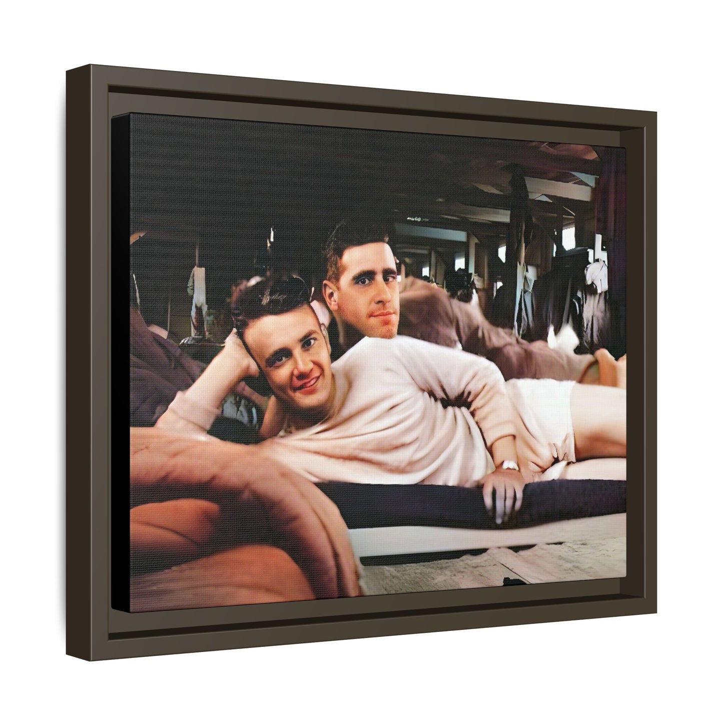 Jules & Seymour - At Ease Together | Vintage 1940s Gay Couple Photo | Restored Framed Matte Canvas Art | Camp Campbell KY Gay Couple