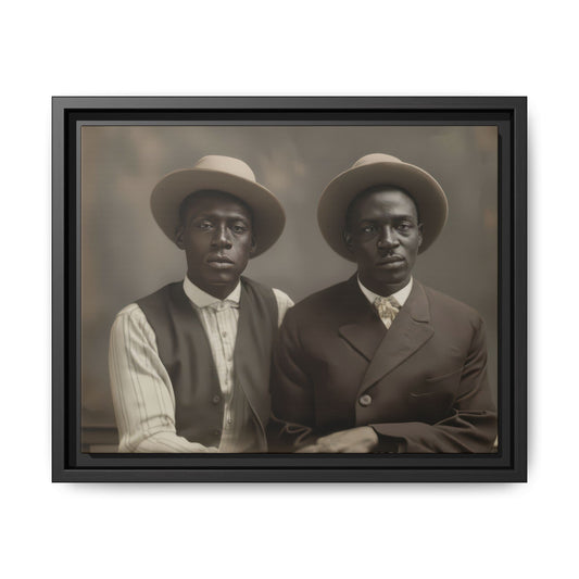 Vintage studio portrait of two black men wearing hats framed canvas wall art