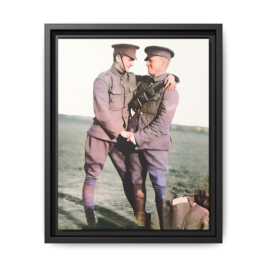 A restored vintage military portrait of Lee & Clifford, soldiers in the Battle of Amiens. This framed matte canvas honors LGBTQ+ history, resilience, and love in wartime.
