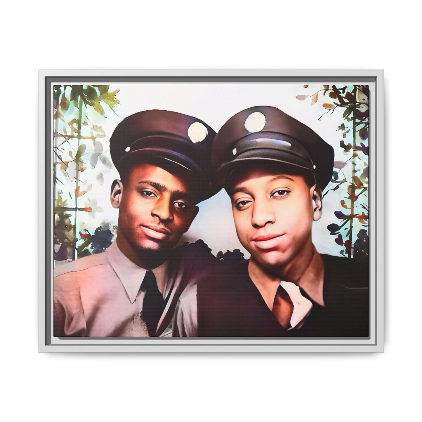 Vintage portrait of Deion & Marcus in Lexington, KY. Framed matte canvas celebrating African-American LGBTQ+ history, showcasing unity and timeless love. Perfect for collectors, art enthusiasts, and those honoring diversity and inclusion through decor.