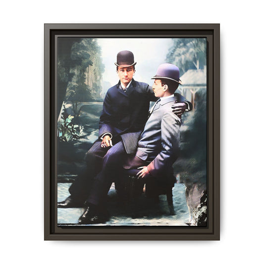 Restored 1800s photo of Cash & Arwood, Irish gay couple in loving pose, framed canvas print