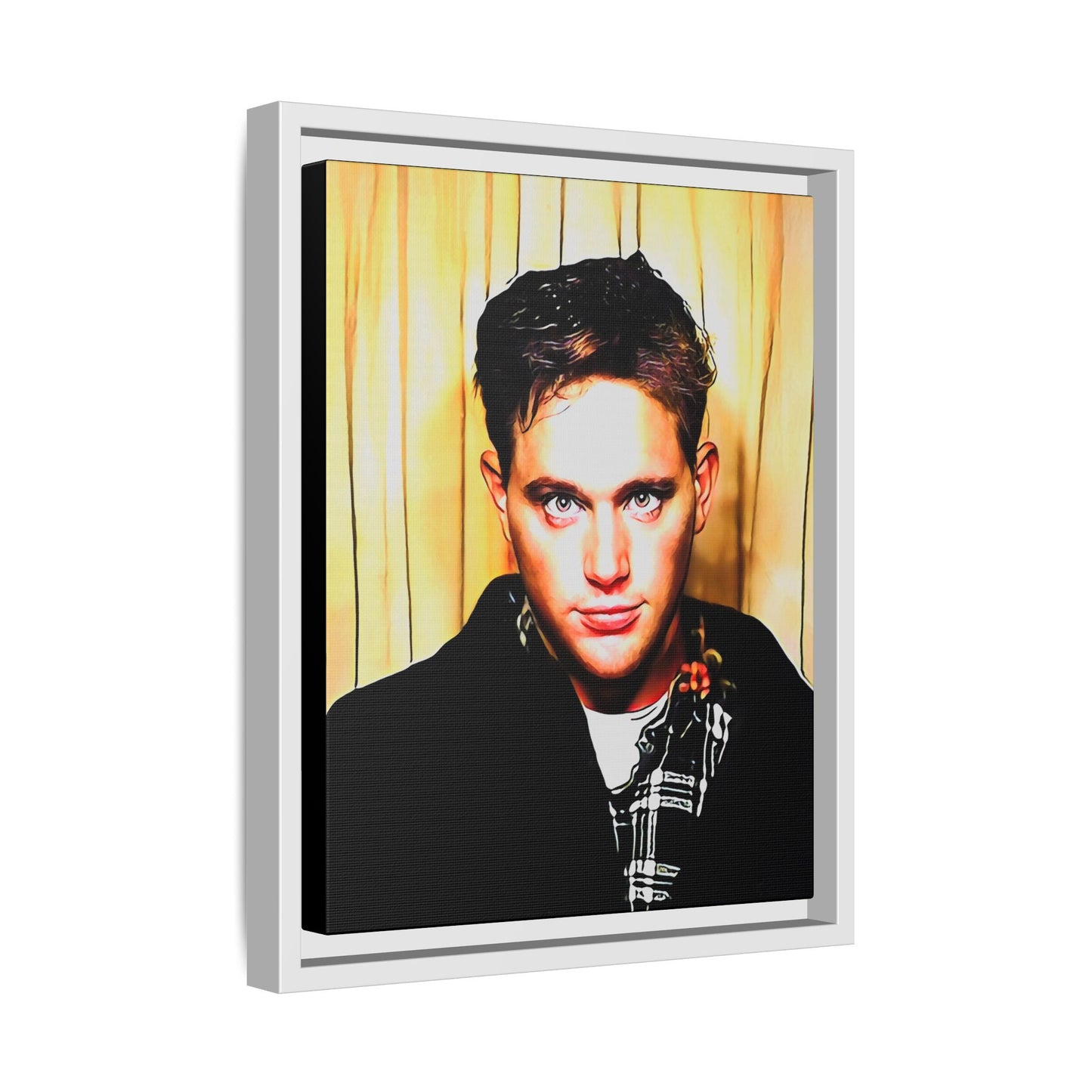 A nostalgic 90s photo booth portrait of Jake at Deadwood Bar, Iowa City. This framed matte canvas print captures quiet reflection, vintage charm, and raw authenticity, making it a striking statement piece for lovers of retro photography and moody decor.