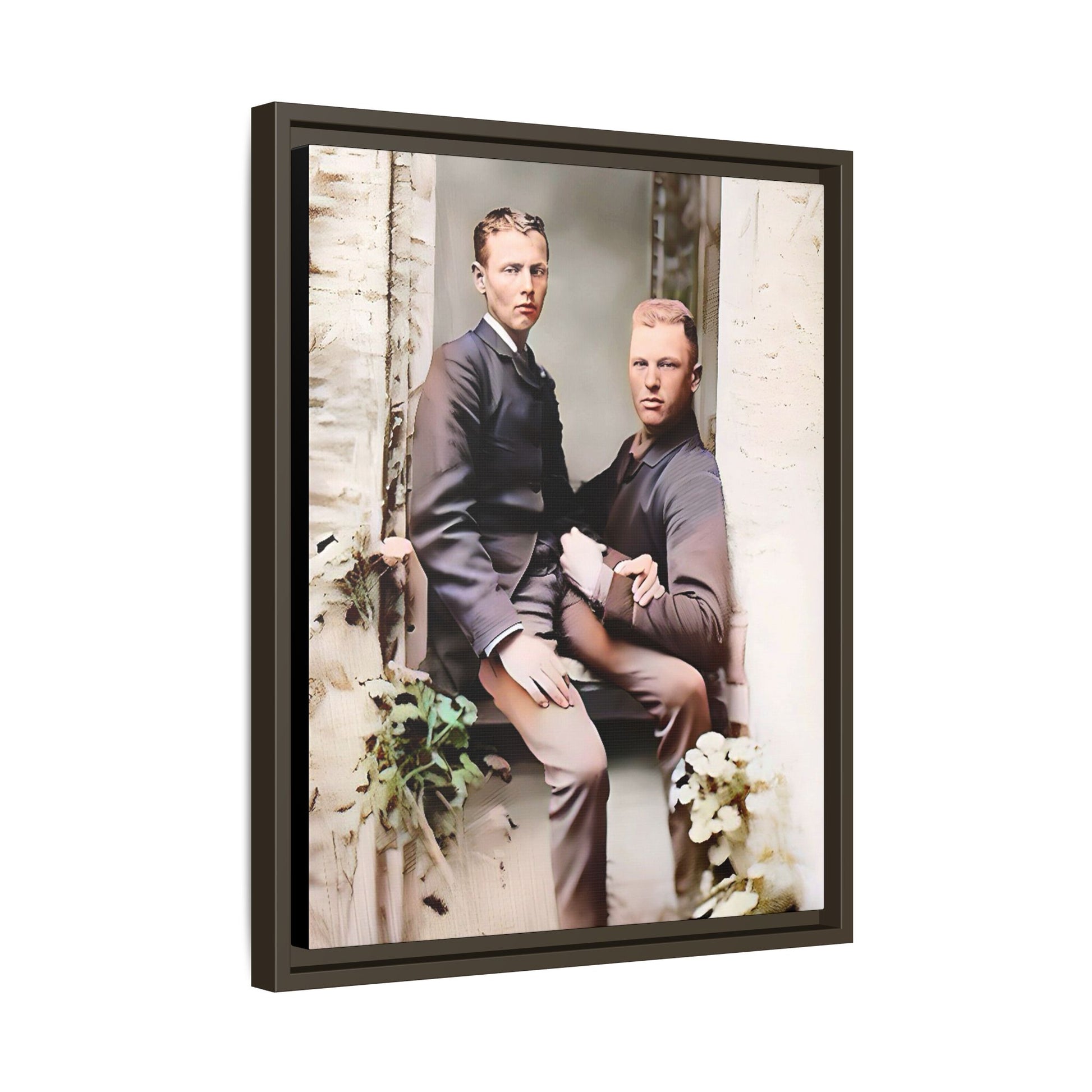 Restored vintage photo of Albert & Harold in tender embrace, Austin TX gay couple, framed art