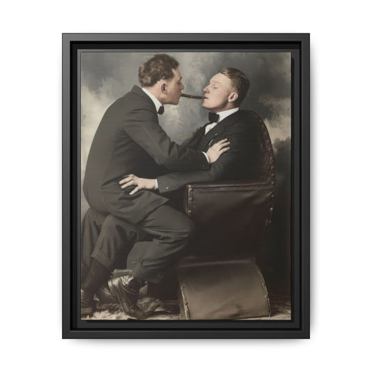 Early 20th century studio double portrait vintage photograph framed canvas wall art