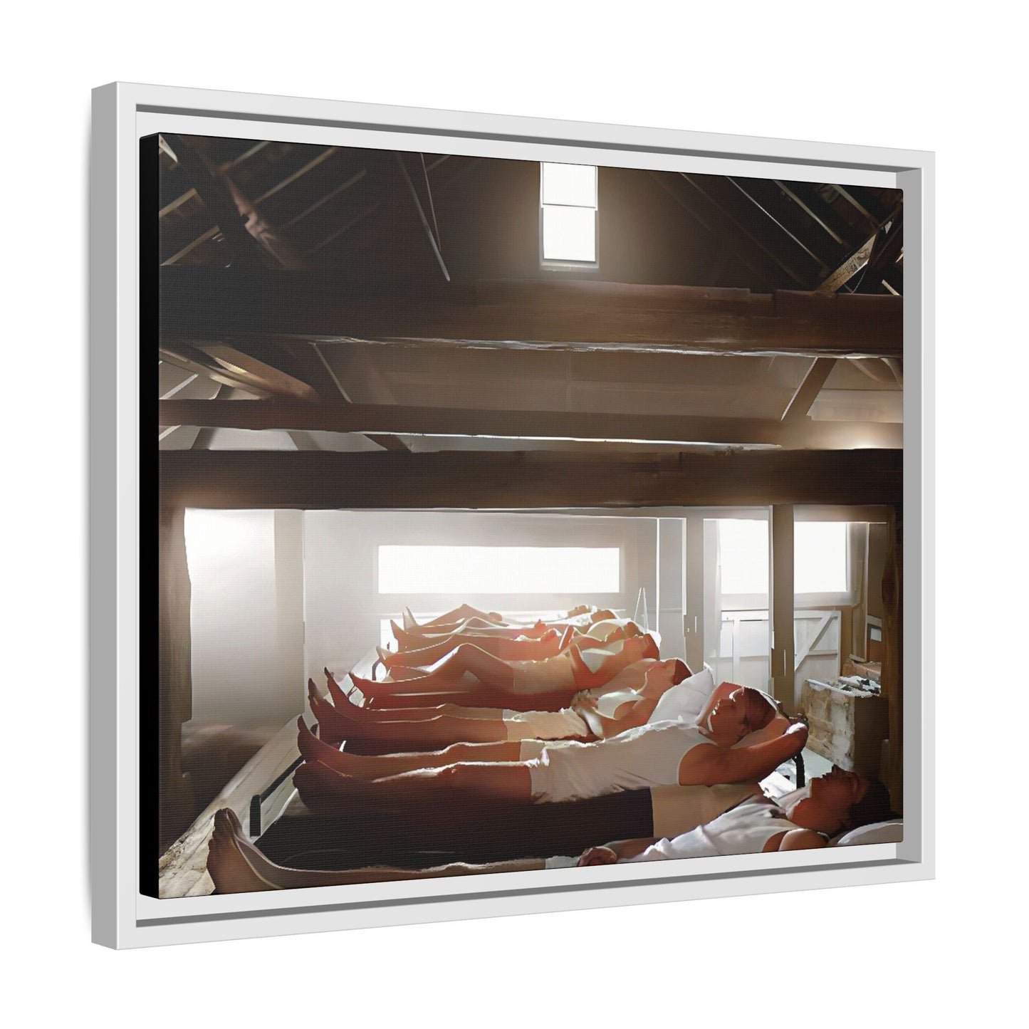 A vintage restored and colorized photo capturing young US Army recruits resting inside the barracks at Fort Leavenworth, Kansas. The restored image highlights discipline, camaraderie, and military life, making it a timeless piece of history.