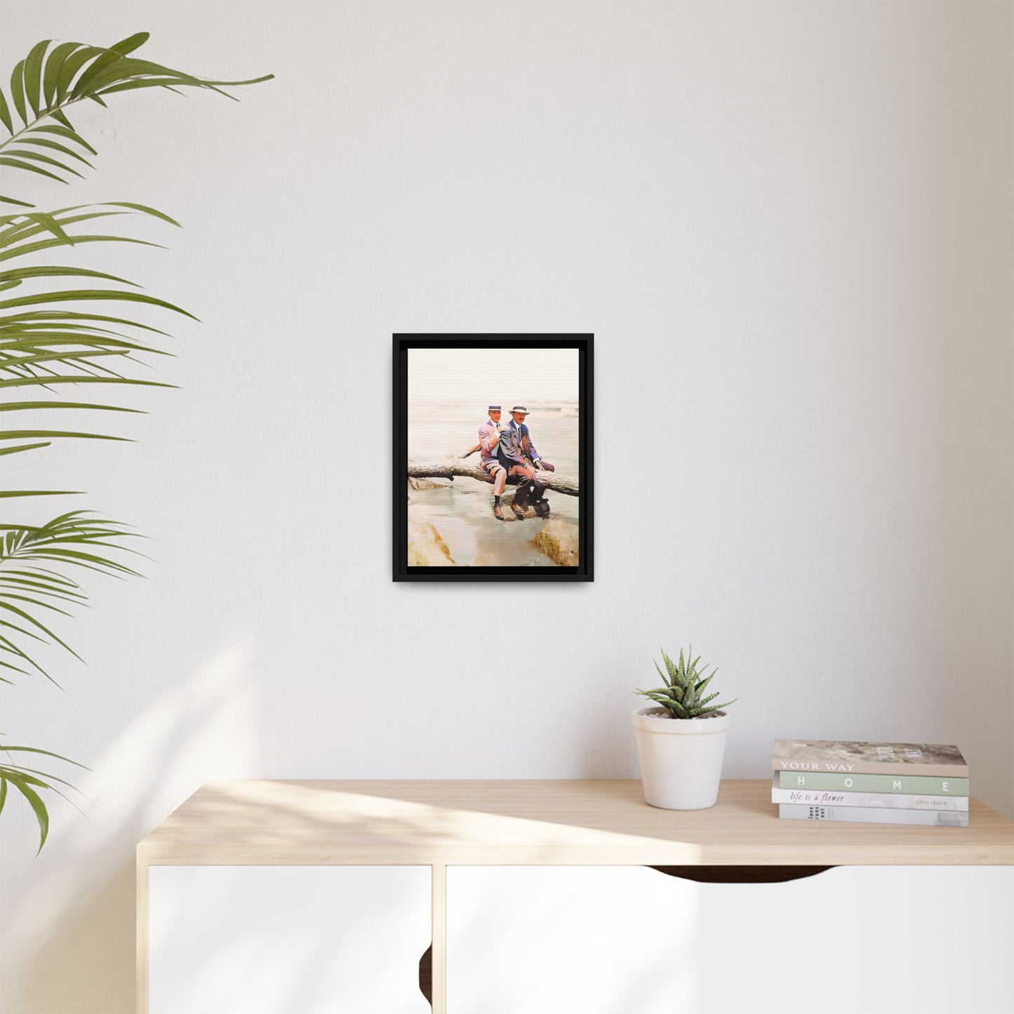 A restored vintage riverside portrait of Edward & Walter in Danbury, Connecticut. This framed matte canvas honors LGBTQ+ history, elegance, and timeless companionship. Gay Couple
