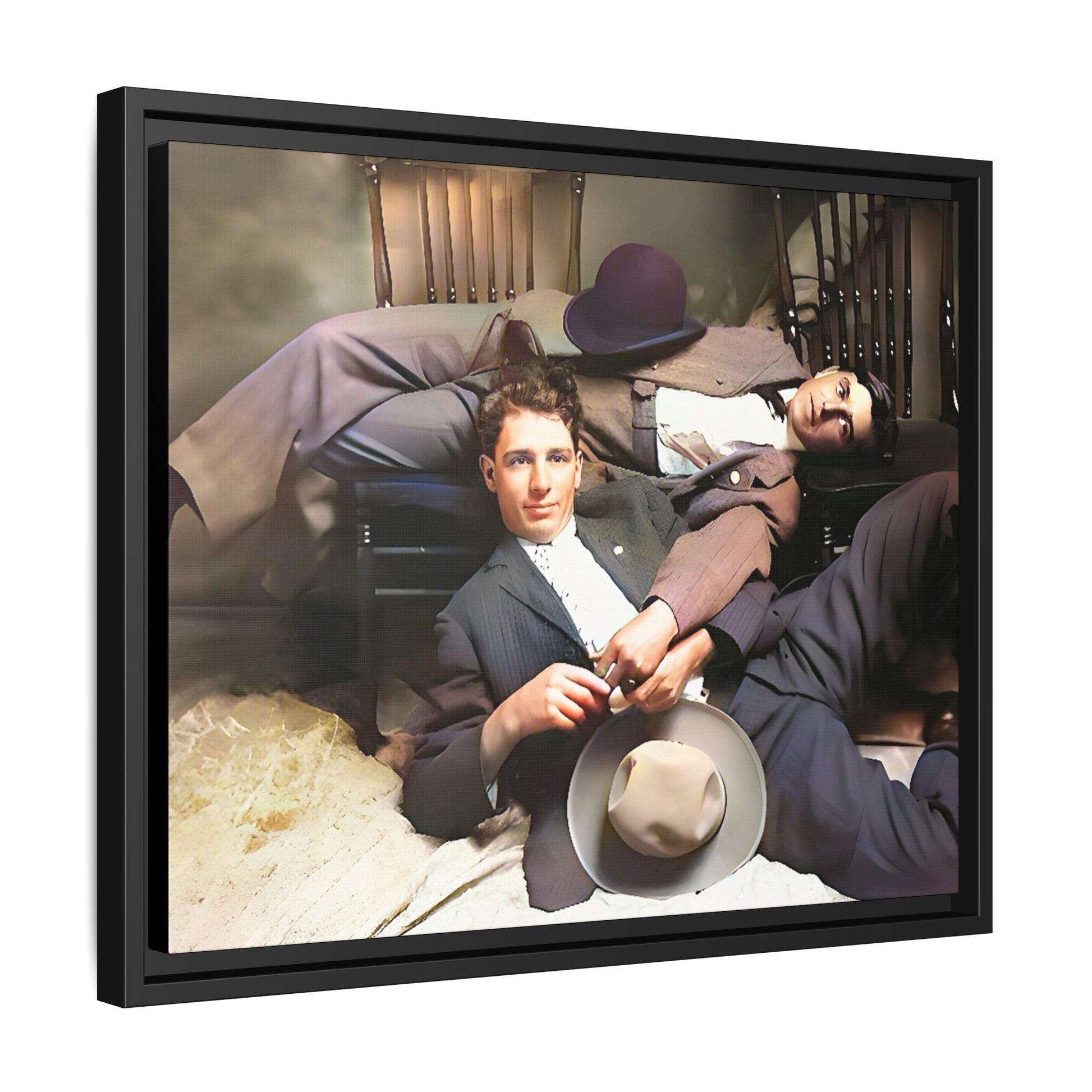 A vintage portrait of Victor & Benjamin in Madison, Wisconsin. This framed matte canvas captures LGBTQ+ history, love, and deep connection, making it a meaningful and timeless addition to any collection or home decor. Gay Couple