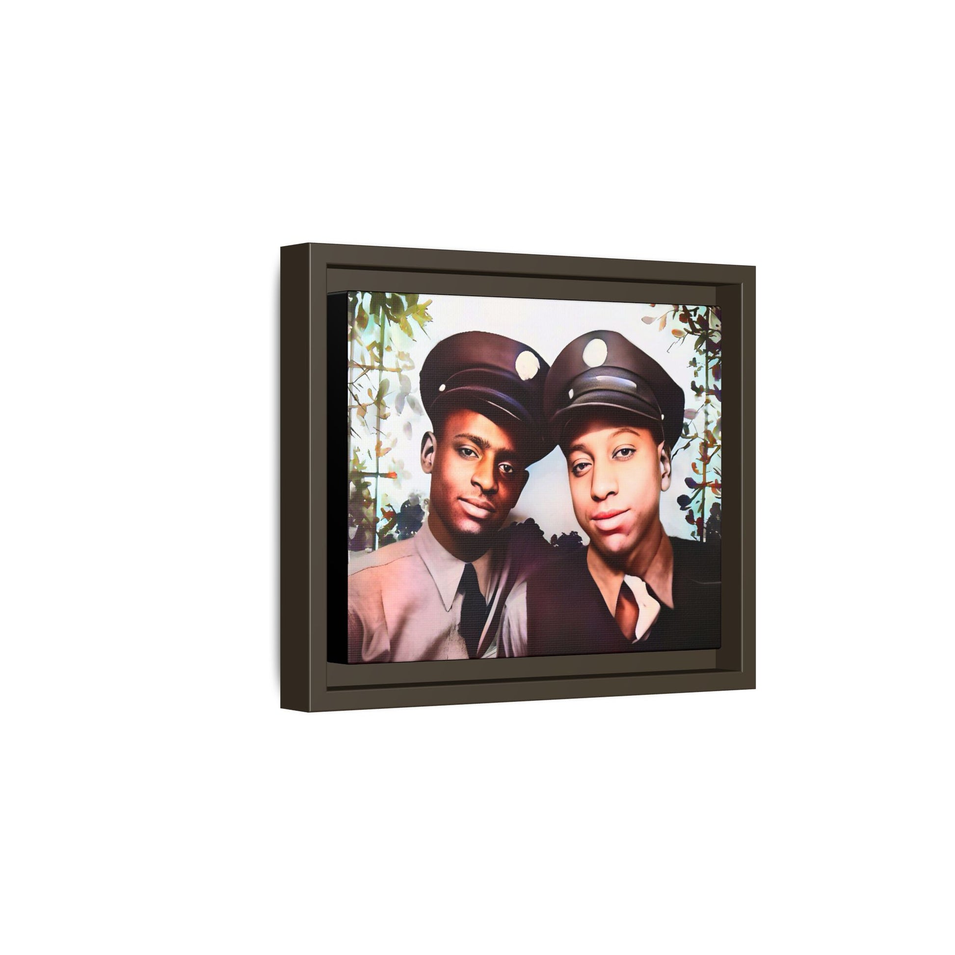 Vintage portrait of Deion & Marcus in Lexington, KY. Framed matte canvas celebrating African-American LGBTQ+ history, showcasing unity and timeless love. Perfect for collectors, art enthusiasts, and those honoring diversity and inclusion through decor.