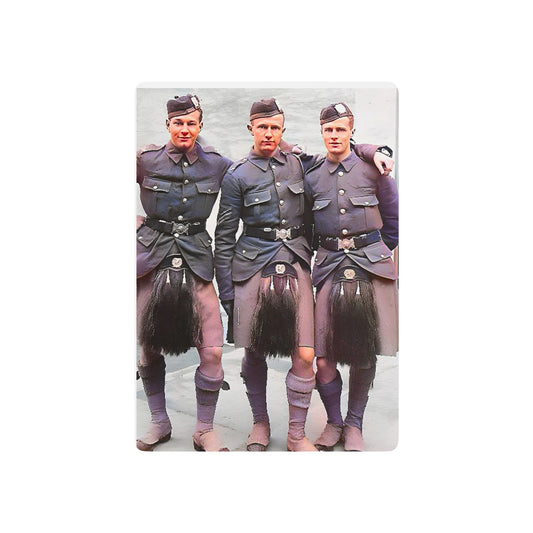 Vintage poker cards featuring three Gordon Highlanders in full regimental dress, honoring Scottish military history.