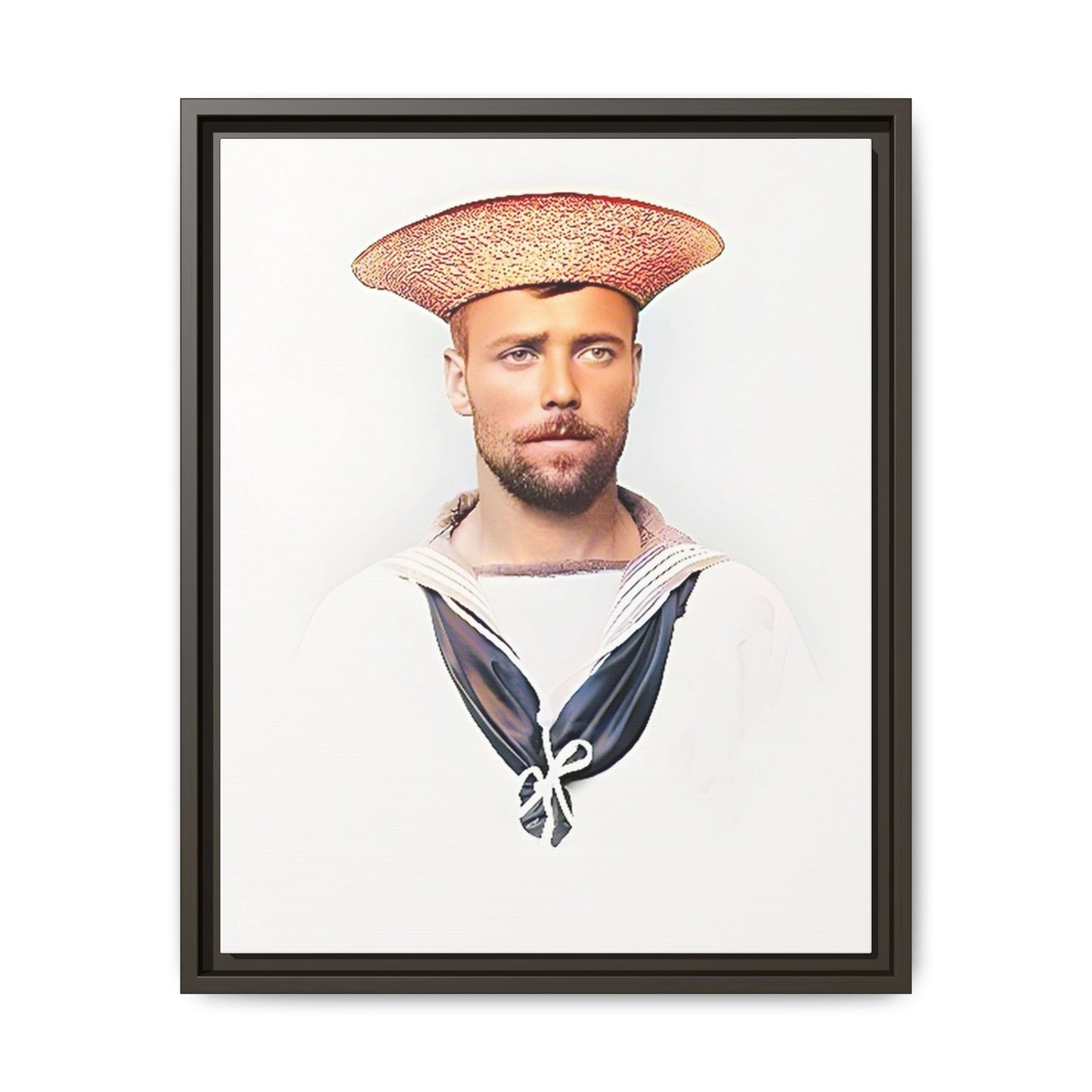 A restored vintage portrait of Elijah, a British sailor in Weihaiwei, China. This framed matte canvas honors naval history, tradition, and duty.