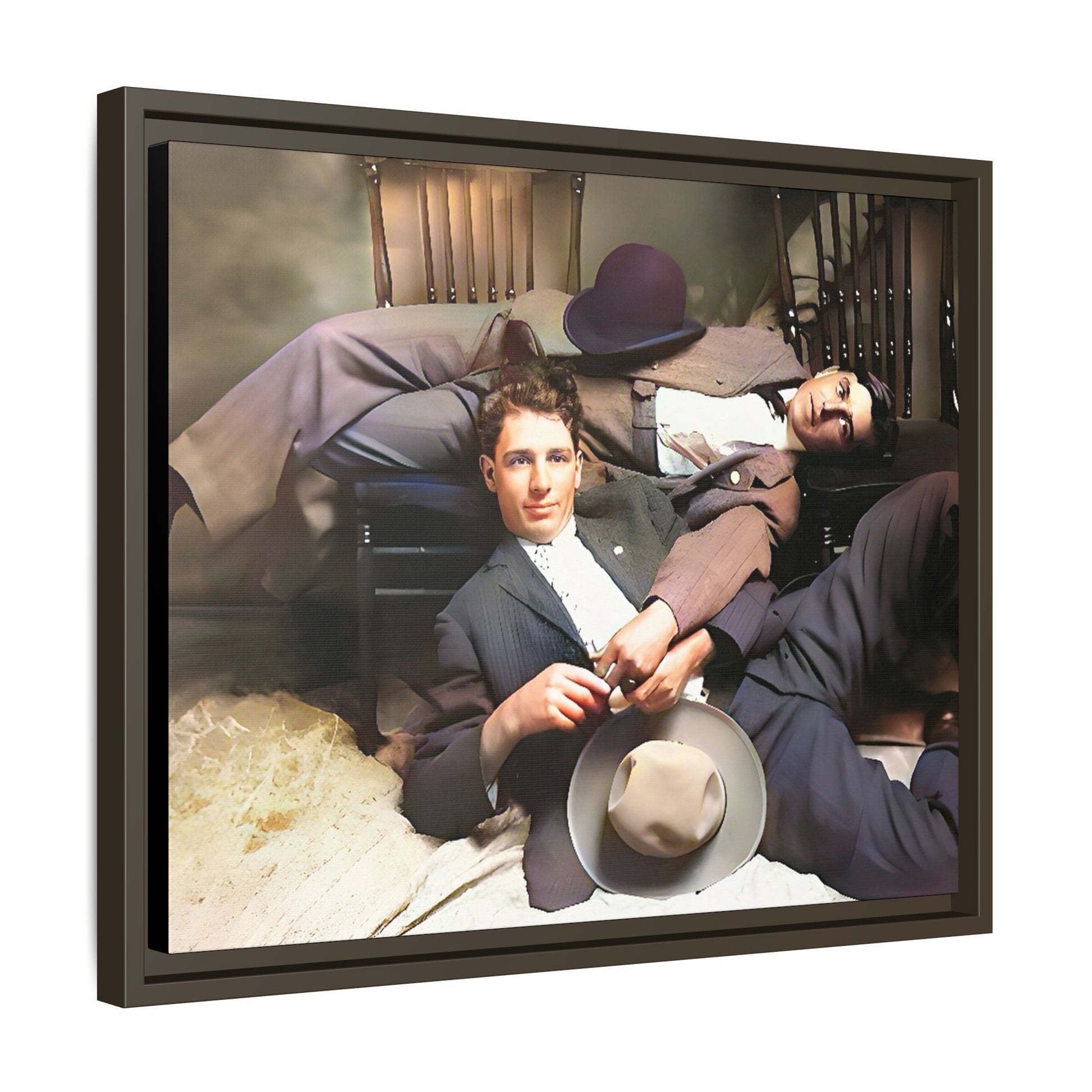 A vintage portrait of Victor & Benjamin in Madison, Wisconsin. This framed matte canvas captures LGBTQ+ history, love, and deep connection, making it a meaningful and timeless addition to any collection or home decor. Gay Couple