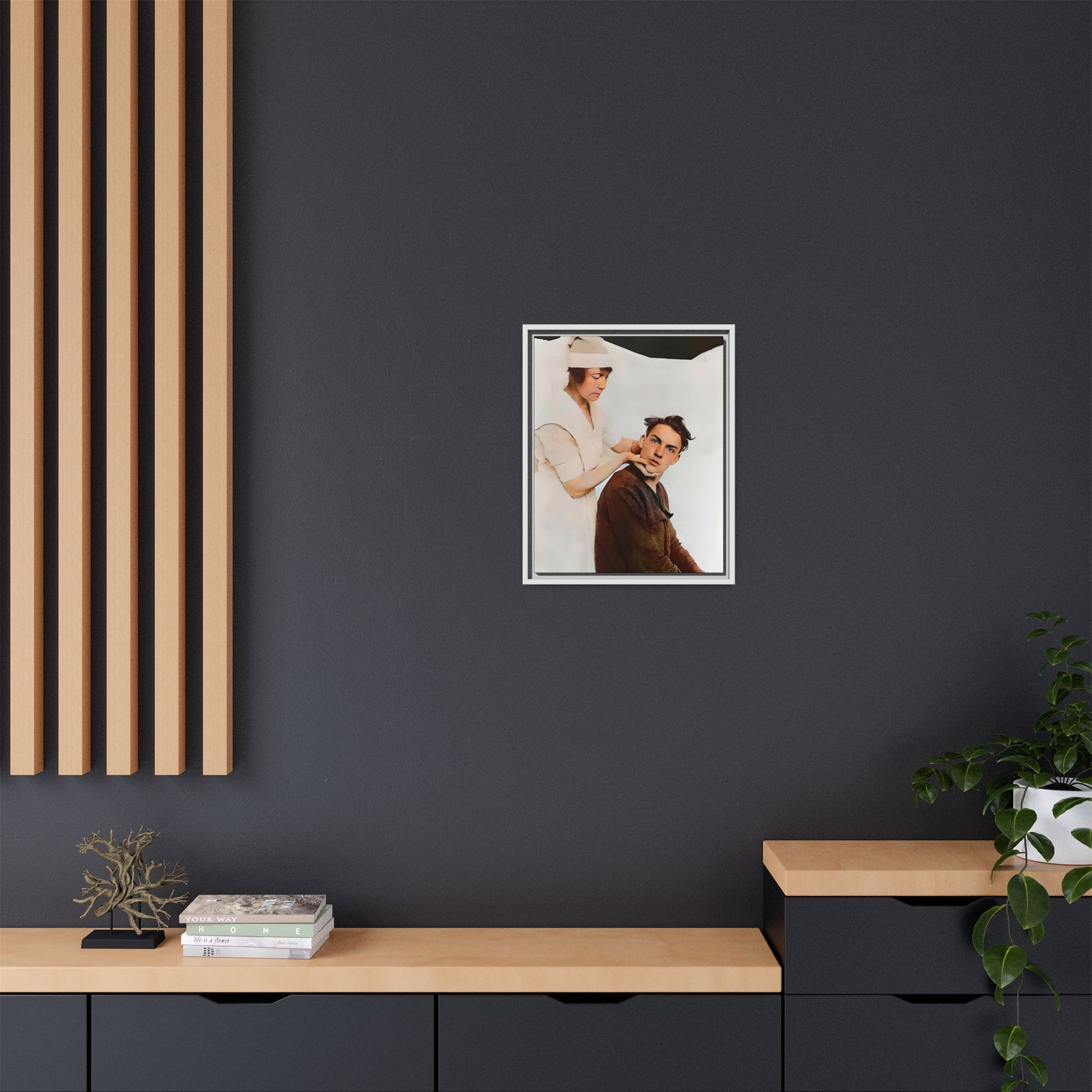 A restored vintage portrait of Dillion in Salt Lake City, Utah. This framed matte canvas captures human connection, care, and resilience. Gay Conversion Therapy