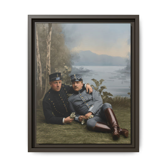 Early 20th century military portrait framed canvas wall art with outdoor scenic setting