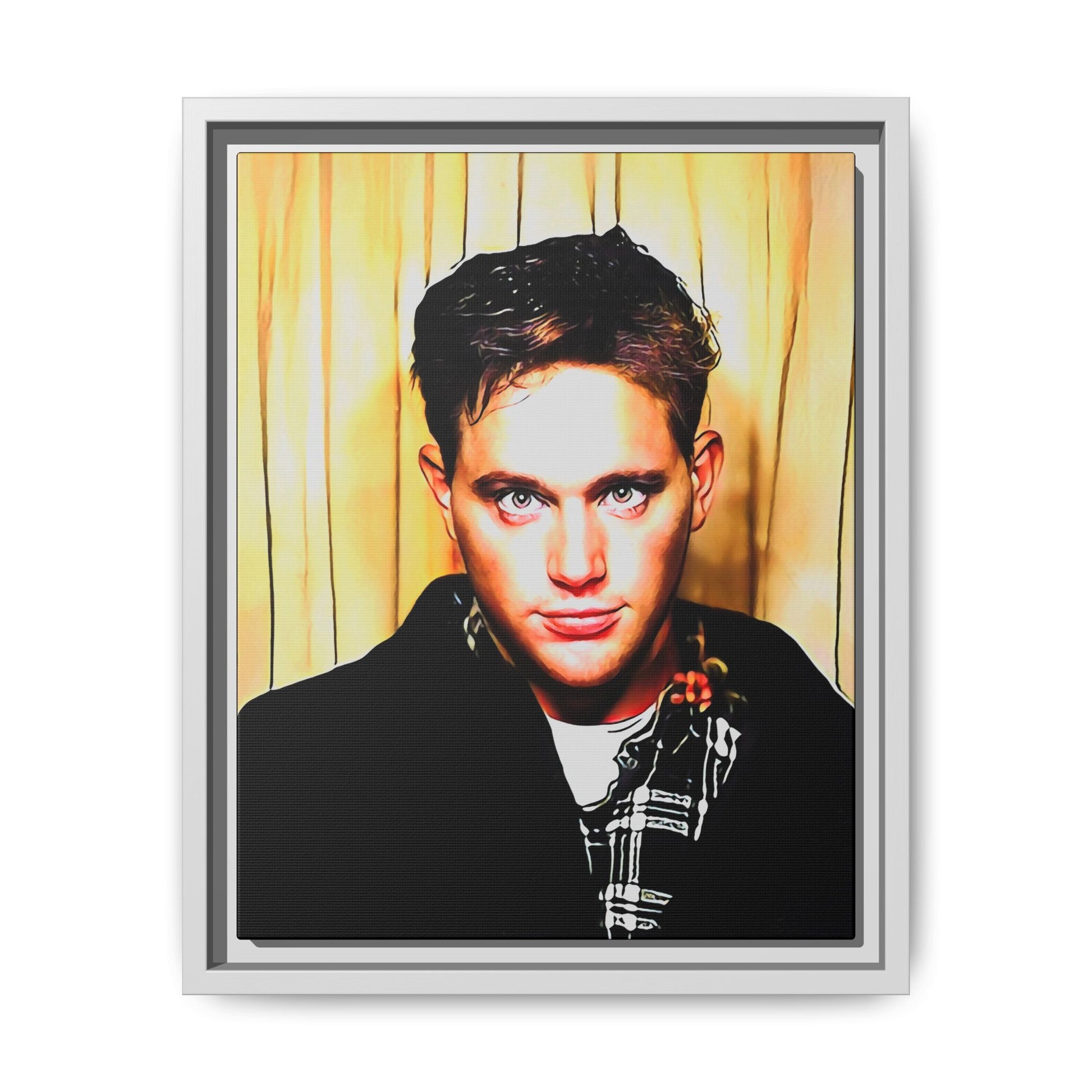 A nostalgic 90s photo booth portrait of Jake at Deadwood Bar, Iowa City. This framed matte canvas print captures quiet reflection, vintage charm, and raw authenticity, making it a striking statement piece for lovers of retro photography and moody decor.