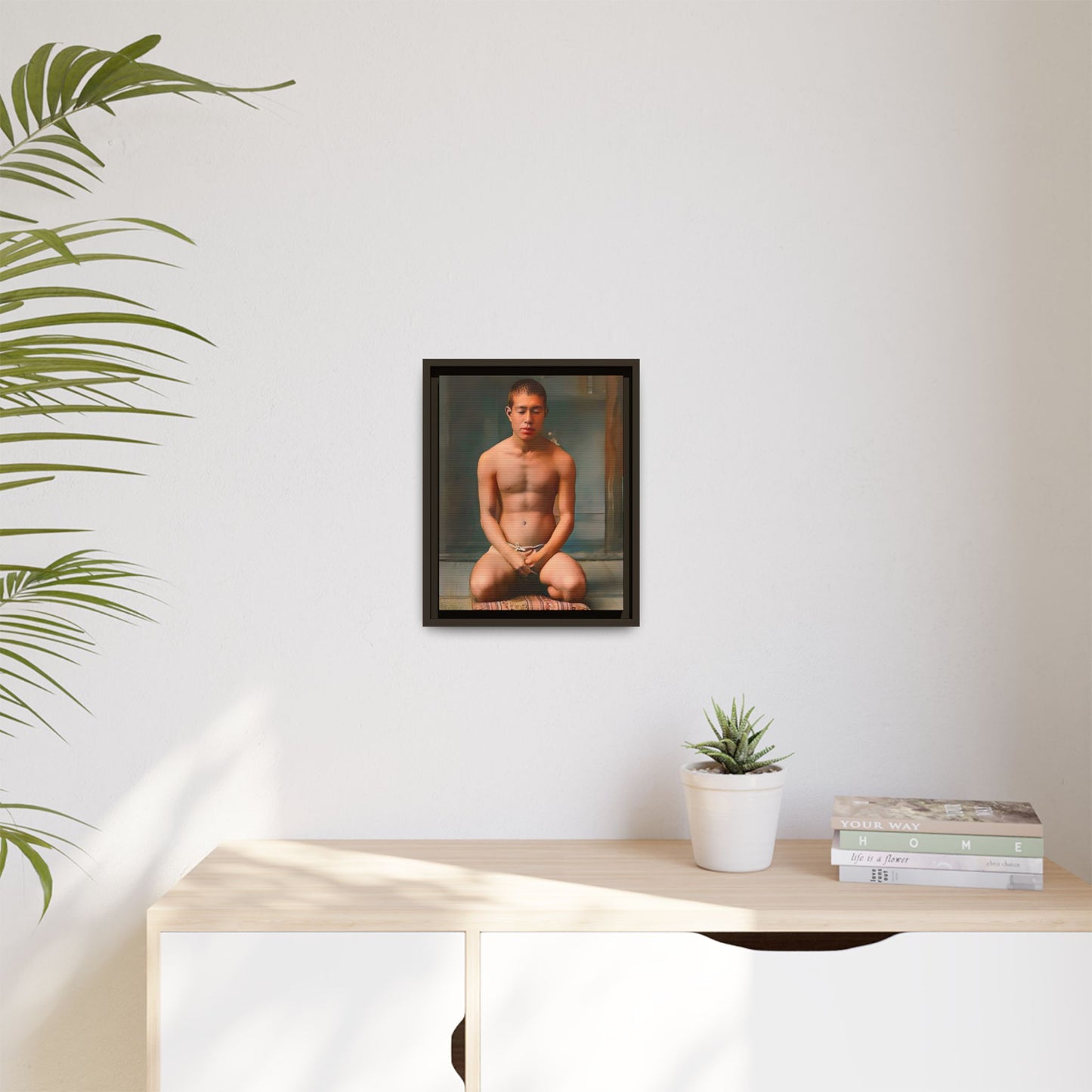 A restored vintage portrait of Minato in Nara, Japan. This framed matte canvas captures mindfulness, serenity, and cultural heritage.