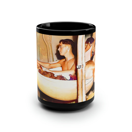 hommes 004 | Black Mug, 15oz US Navy Boat Hammack Morning Shift Change Gay LGBTQ Queer Sailors
