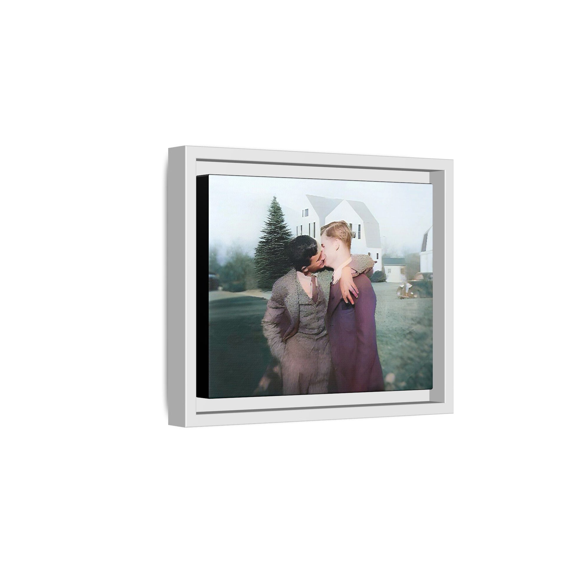 A vintage LGBTQ+ portrait of Milton & Shawn in Londonderry, NH. This framed matte canvas captures a timeless moment of love and resilience, making it a perfect piece for collectors, history enthusiasts, and those celebrating love in all forms. Gay Couple Art