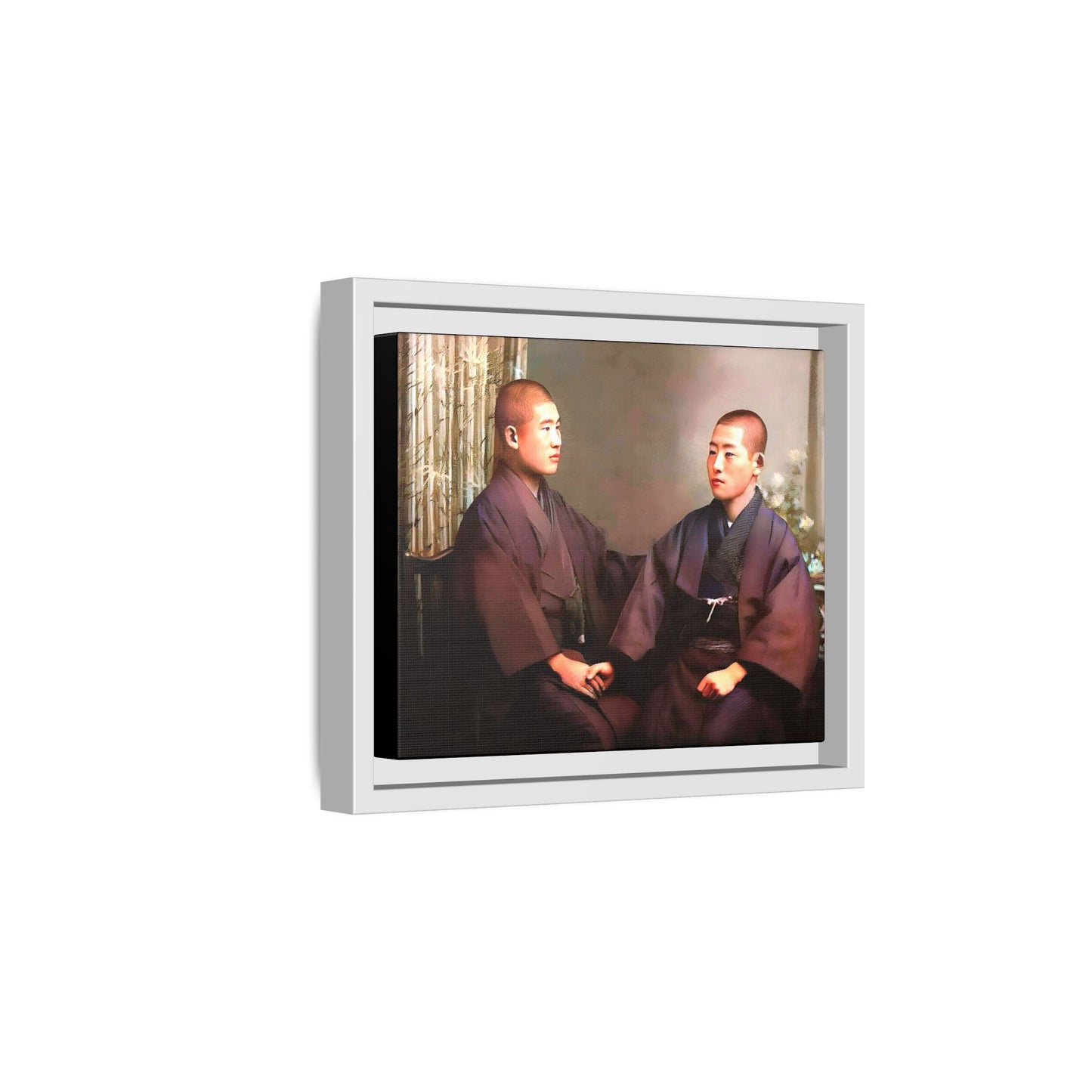 A vintage portrait of Hiroto & Atsushi in Kyoto, Japan. This framed matte canvas celebrates LGBTQ+ love, cultural heritage, and timeless elegance, making it a unique and meaningful art piece for collectors and history enthusiasts. Gay Couple