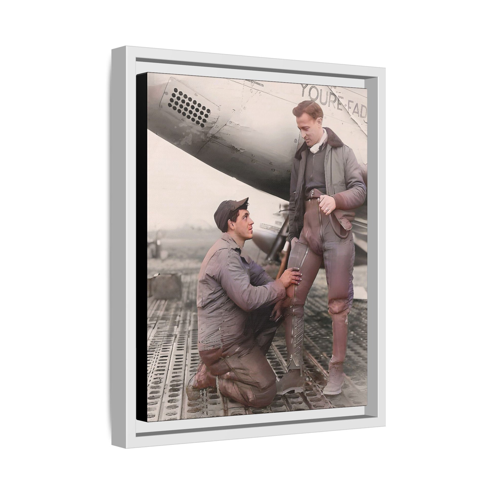 Vintage portrait of Frank & Albert aboard the USS Hornet. A framed matte canvas honoring LGBTQ+ military history, resilience, and partnership. Perfect for collectors of historic navy art and lovers of timeless connections.