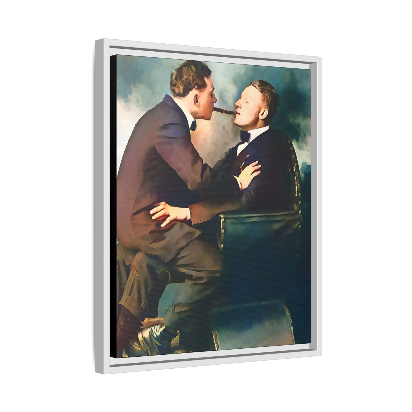 A restored vintage bohemian portrait of Argento & Lucius in Portland, Oregon. This framed matte canvas honors LGBTQ+ history, intimacy, and artistic freedom. Gay Couple