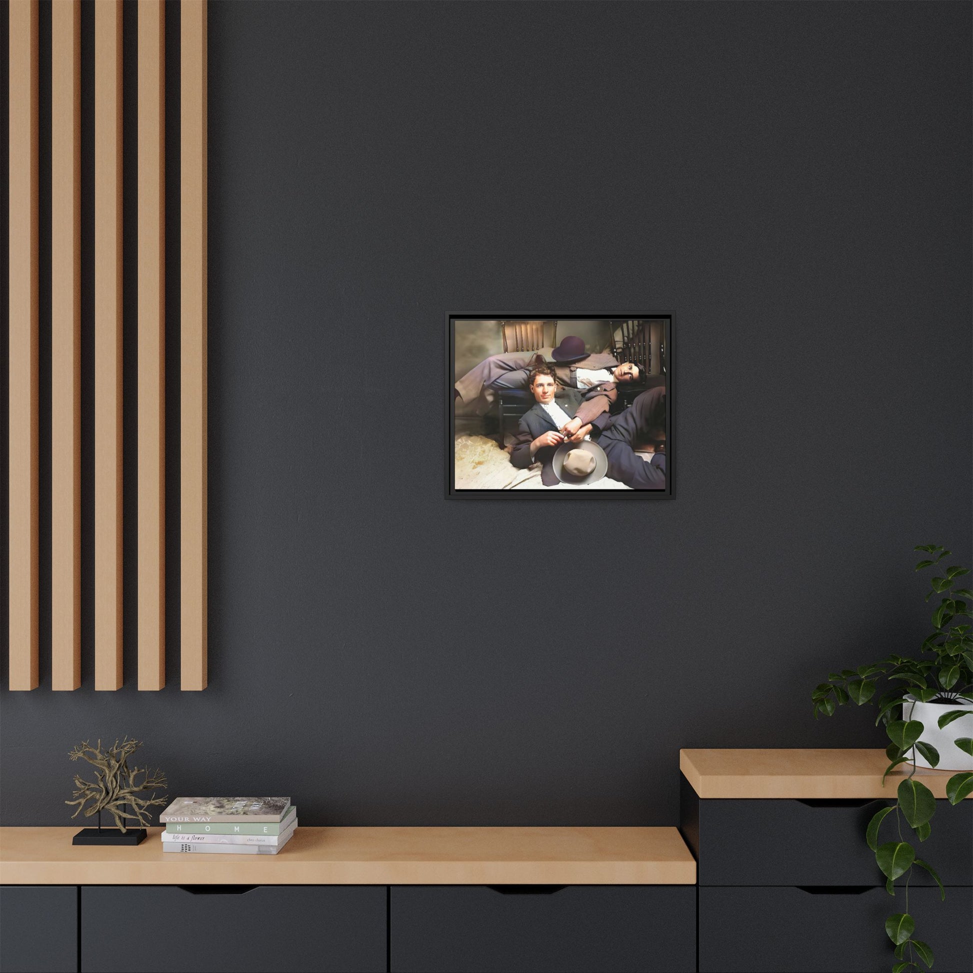 A vintage portrait of Victor & Benjamin in Madison, Wisconsin. This framed matte canvas captures LGBTQ+ history, love, and deep connection, making it a meaningful and timeless addition to any collection or home decor. Gay Couple