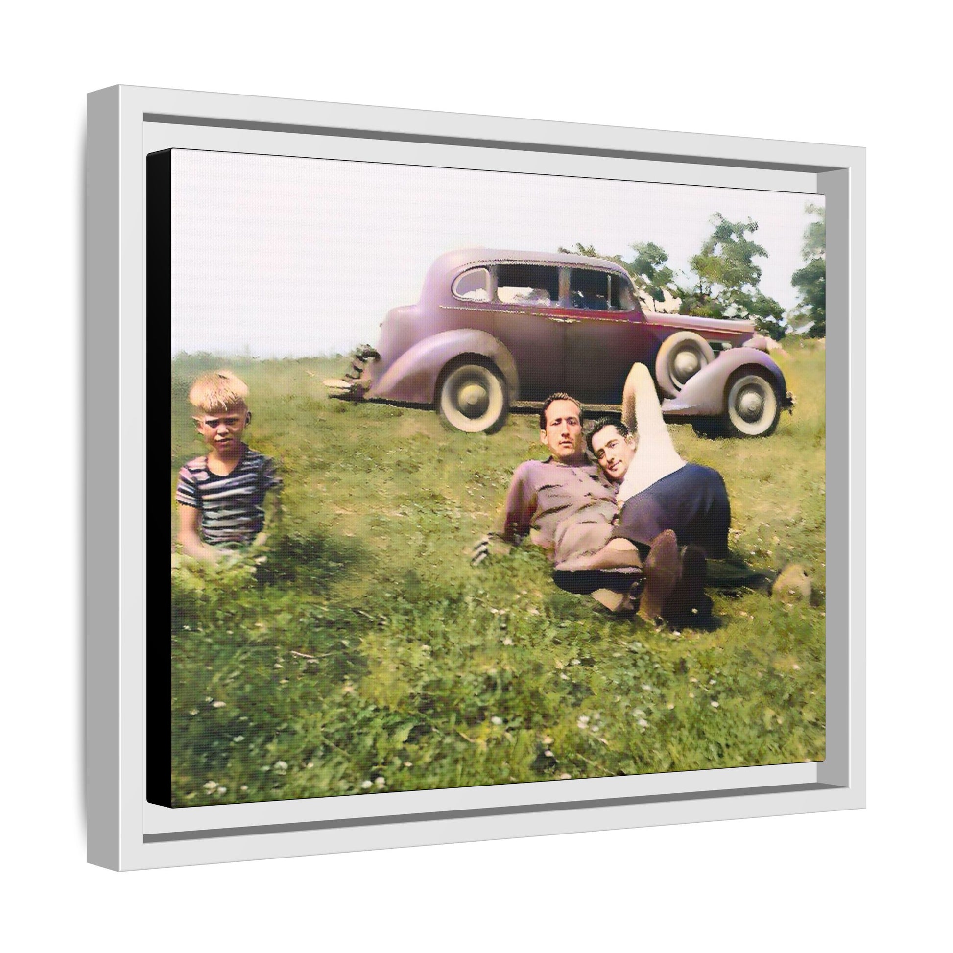 A vintage LGBTQ+ Fathers' Day portrait from Toms River, NJ. This framed matte canvas captures a tender moment of love, resilience, and family, making it a meaningful keepsake for collectors, history lovers, and those celebrating chosen family. Two Dads Vintage Photo