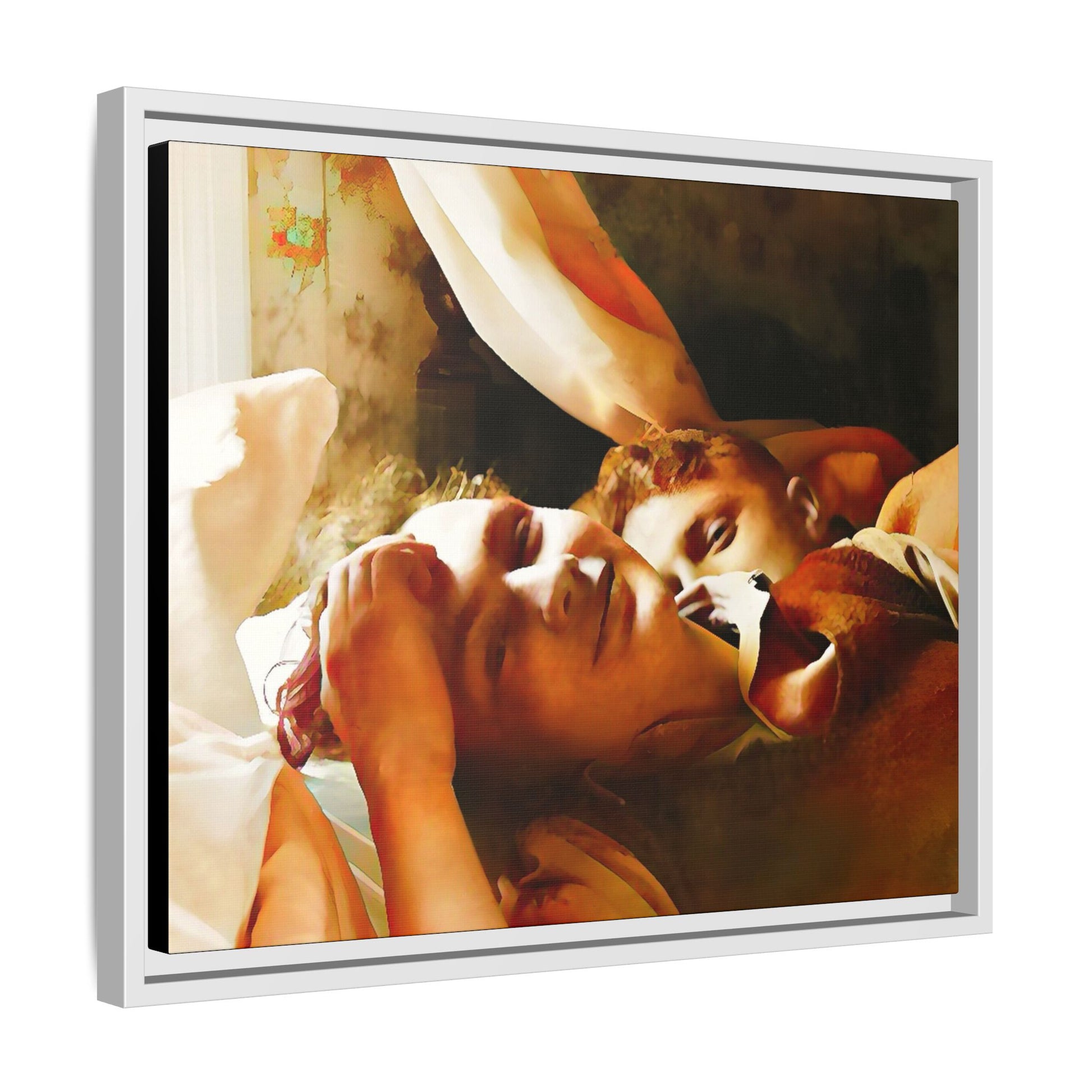 A heartwarming vintage portrait of Edwin and Floyd in Burlington, Vermont. This framed canvas print captures a quiet moment of LGBTQ+ love and intimacy, perfect for home decor, collectors, or as a sentimental gift celebrating timeless affection.
