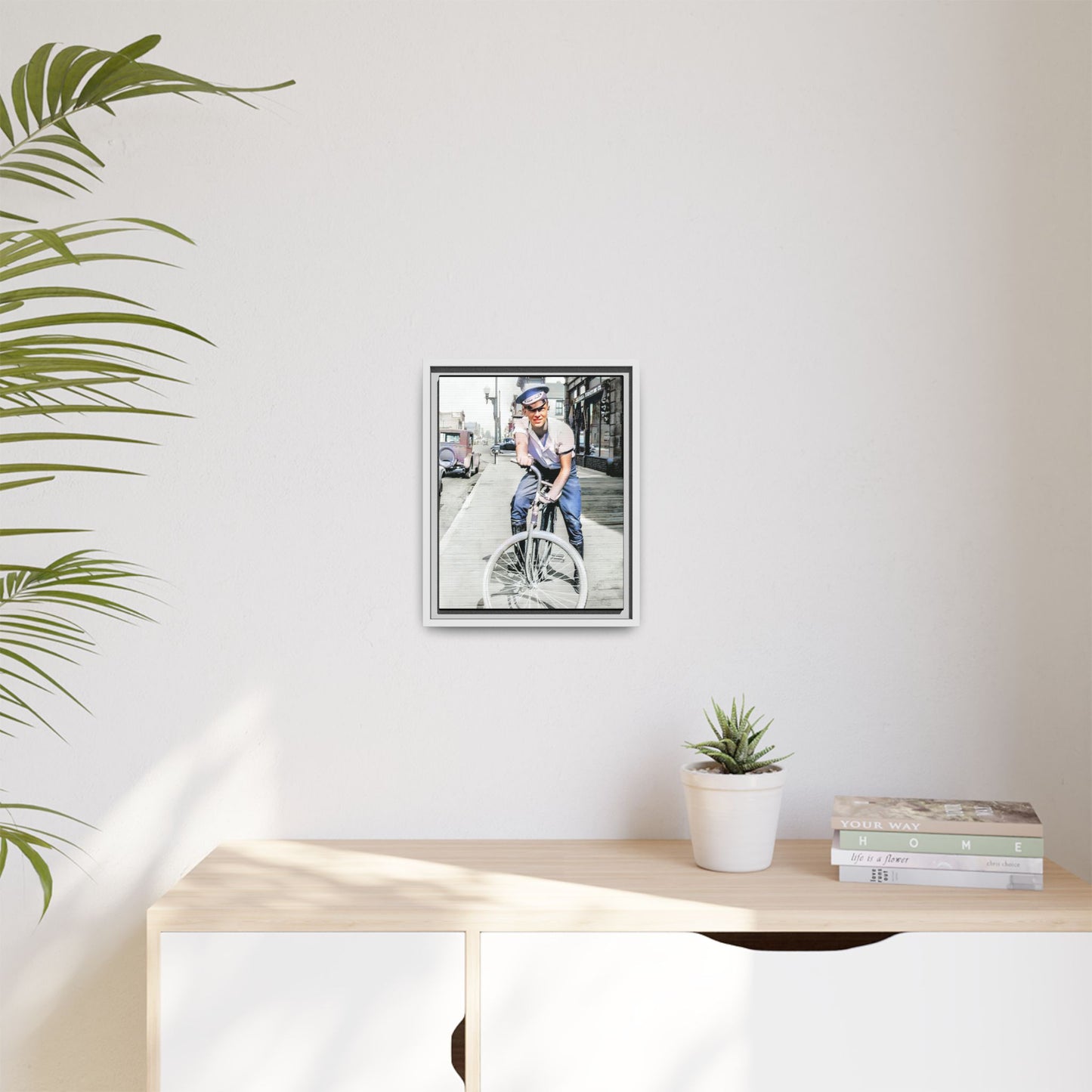 A framed vintage portrait on matte canvas featuring Cecil in Elk City, Oklahoma, capturing the spirit of 1930s small-town Americana. Classic Bicycle Photo