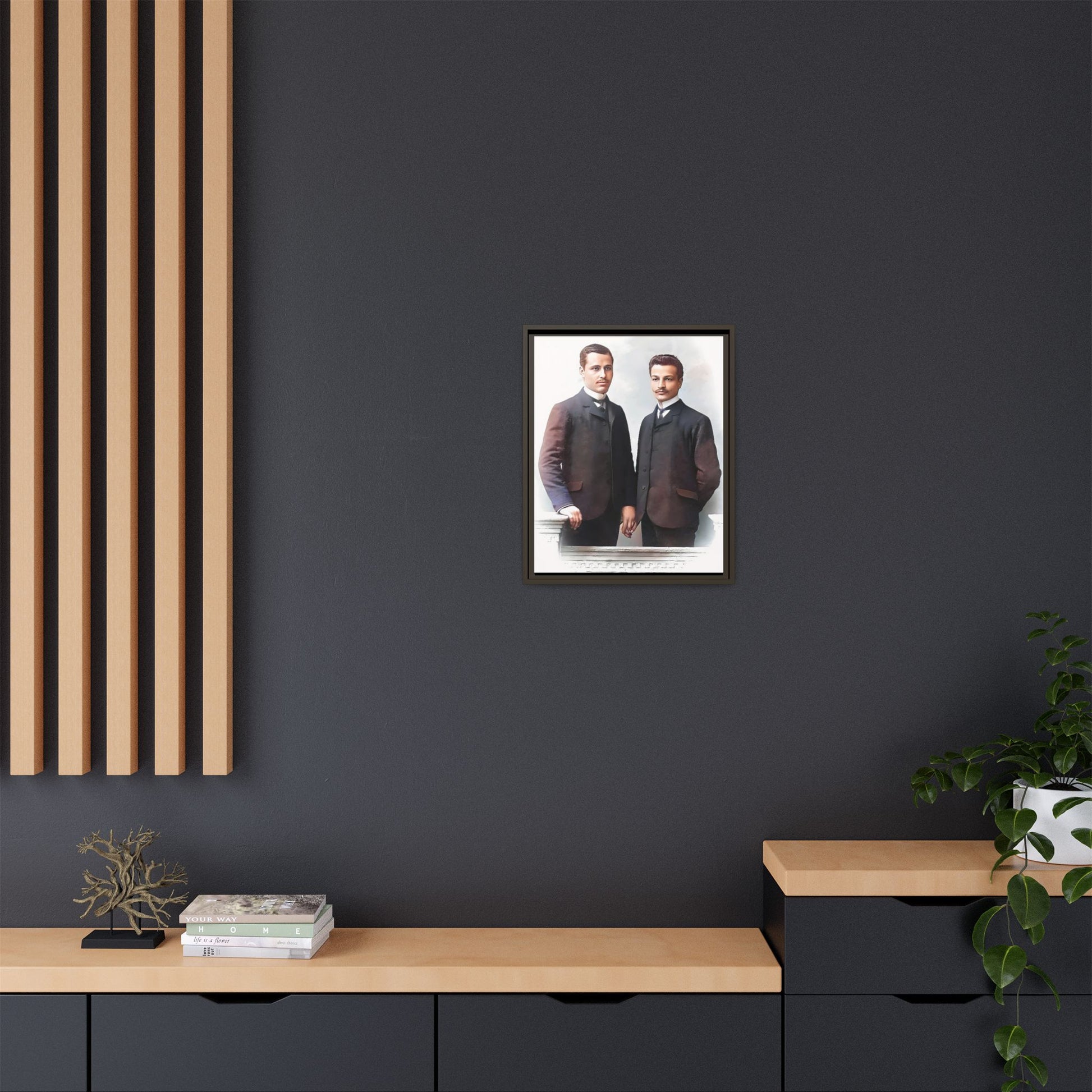 A restored vintage portrait of Asen & Gavril in Plovdiv, Bulgaria. This framed matte canvas honors LGBTQ+ history, timeless love, and European heritage. Gay Couple