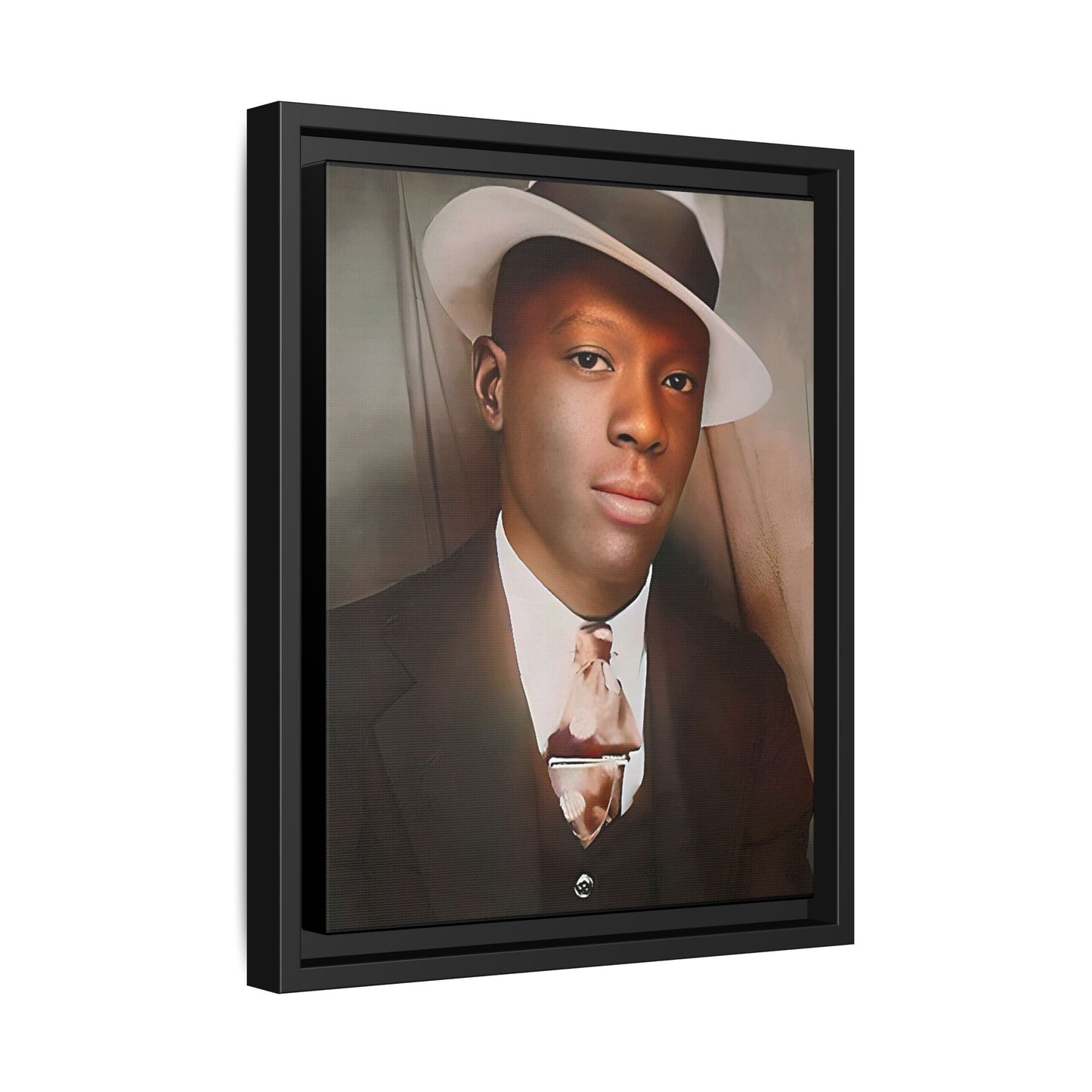 A framed vintage portrait on matte canvas featuring Louis in Meridian, Mississippi, capturing timeless elegance and classic sophistication. African-American Male Photo Booth