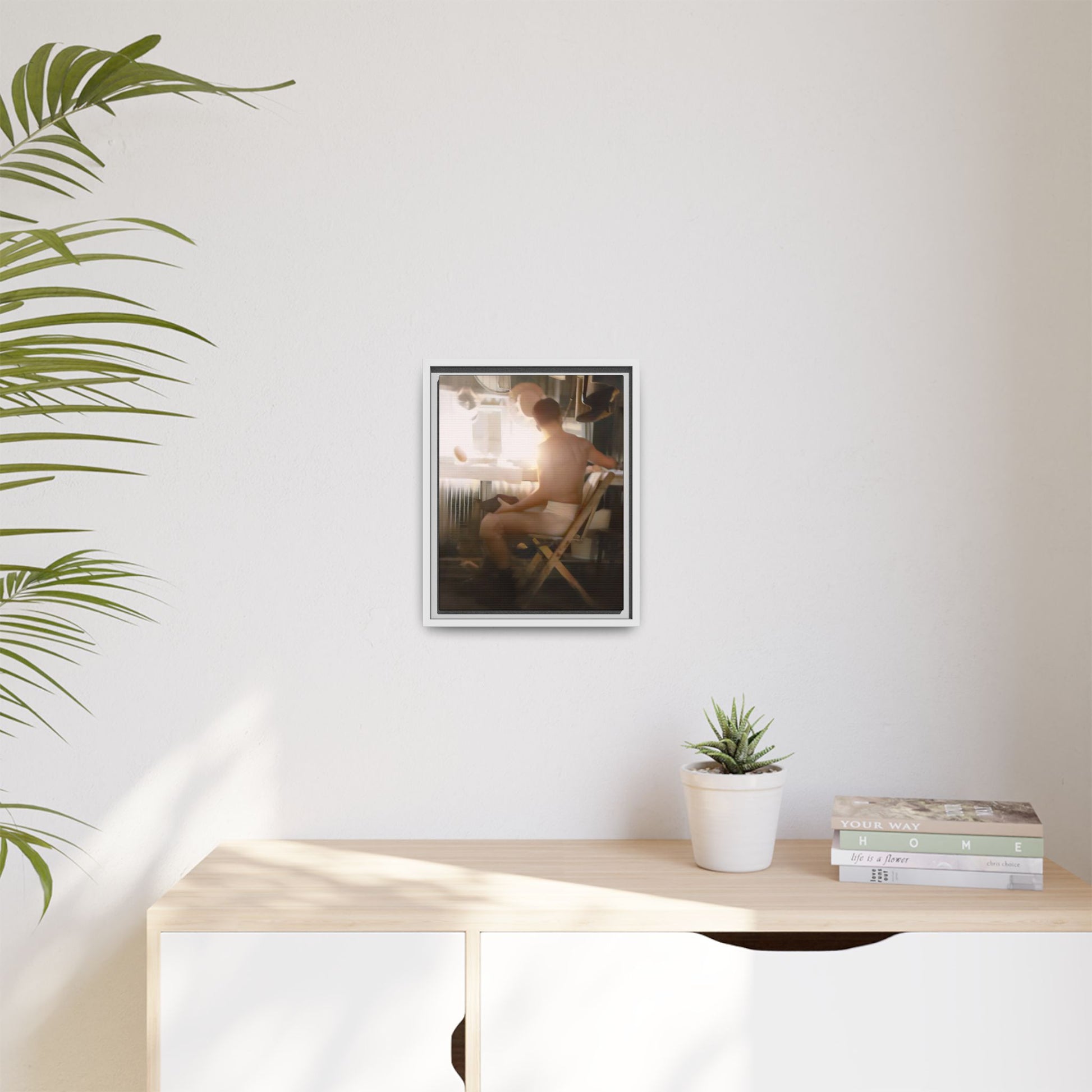A vintage Hollywood portrait of Hugh in a backstage dressing room. This framed canvas print captures the elegance and mystique of old Hollywood, making it the perfect cinematic decor for film lovers and vintage photography collectors.